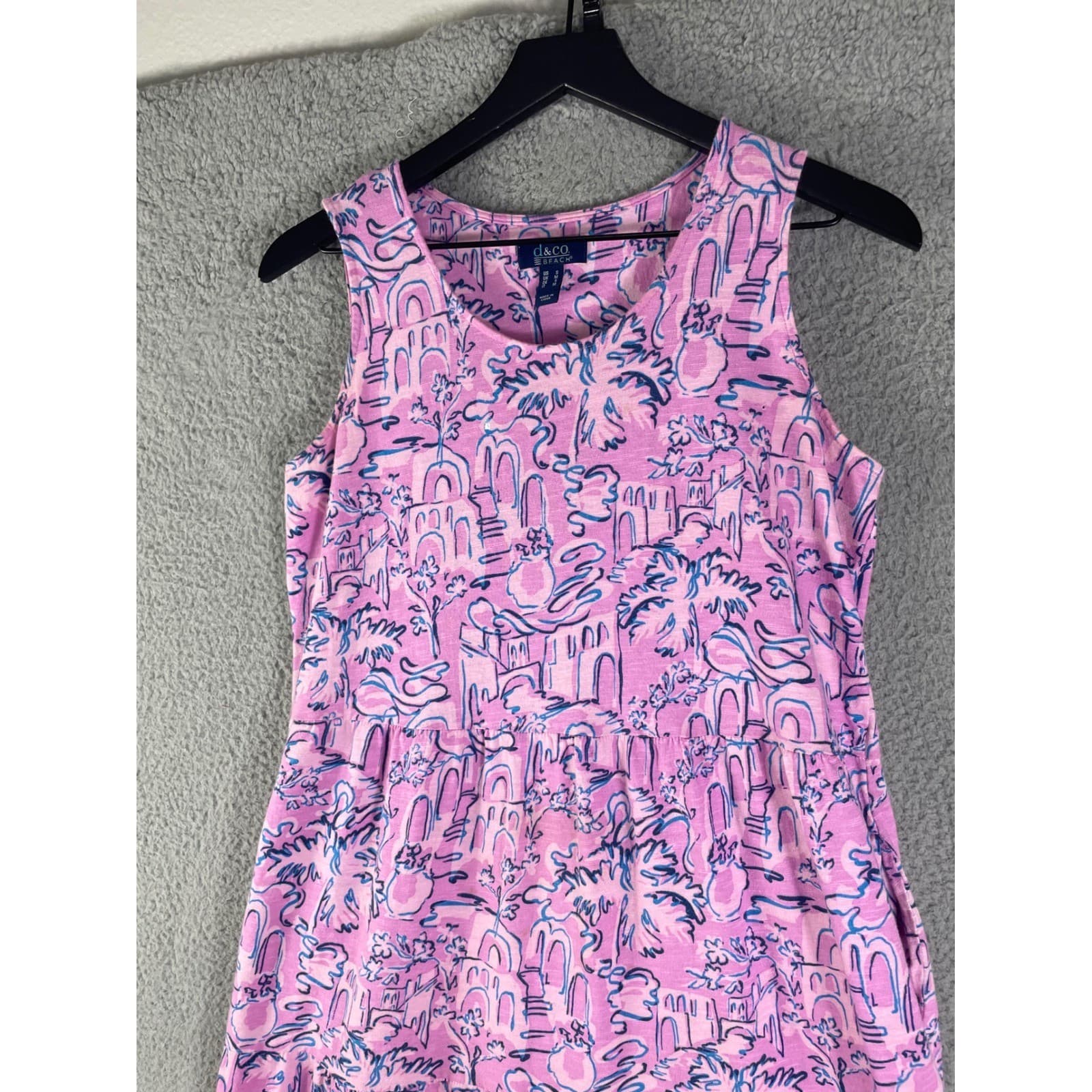Sleeveless Tiered Maxi Dress Pink Blue Abstract Print Summer Small d&Co Beach - Thumbnail 9