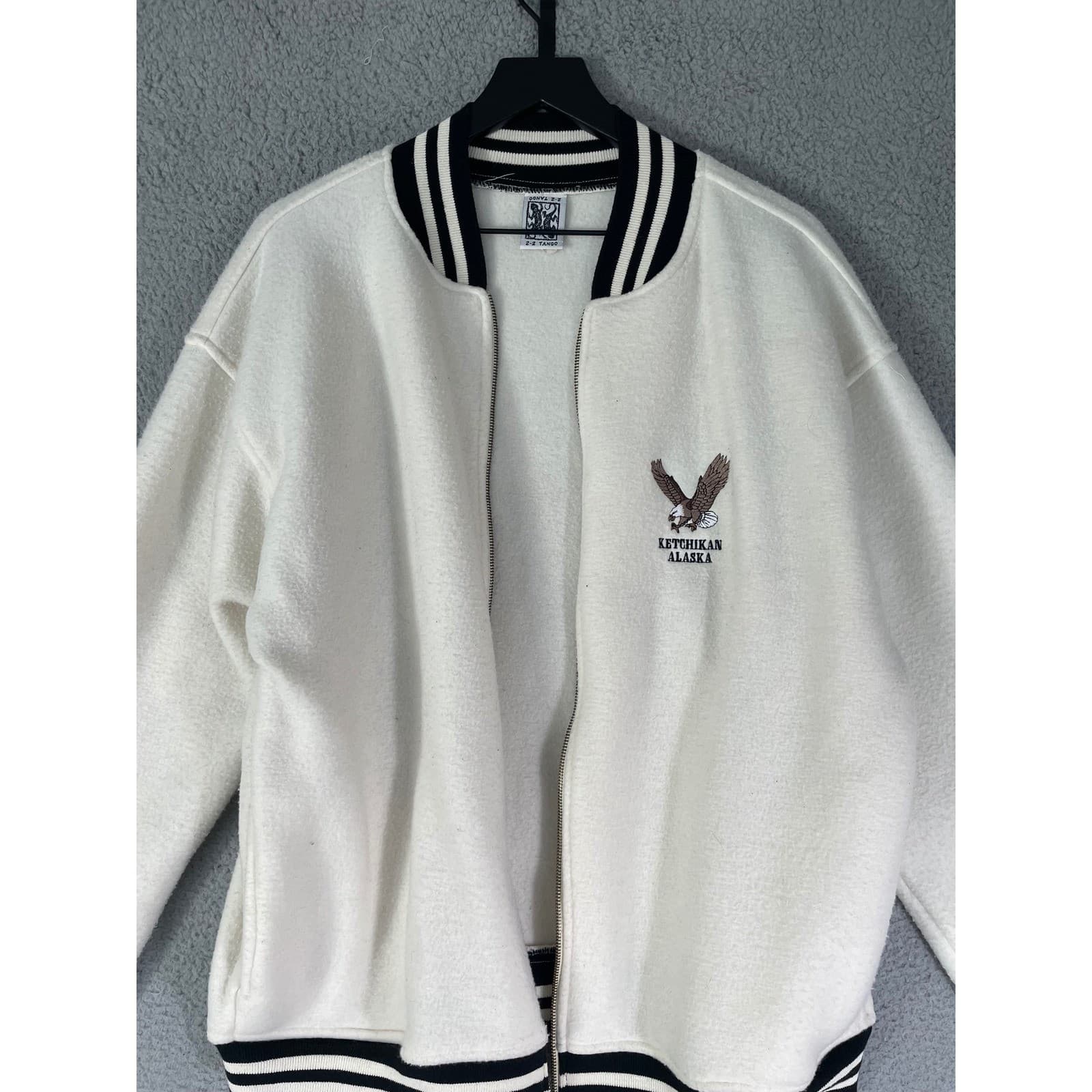Vintage Eagle Embroidered Fleece Bomber Jacket USA Made M 2-2 Tango Alaska - Thumbnail 8