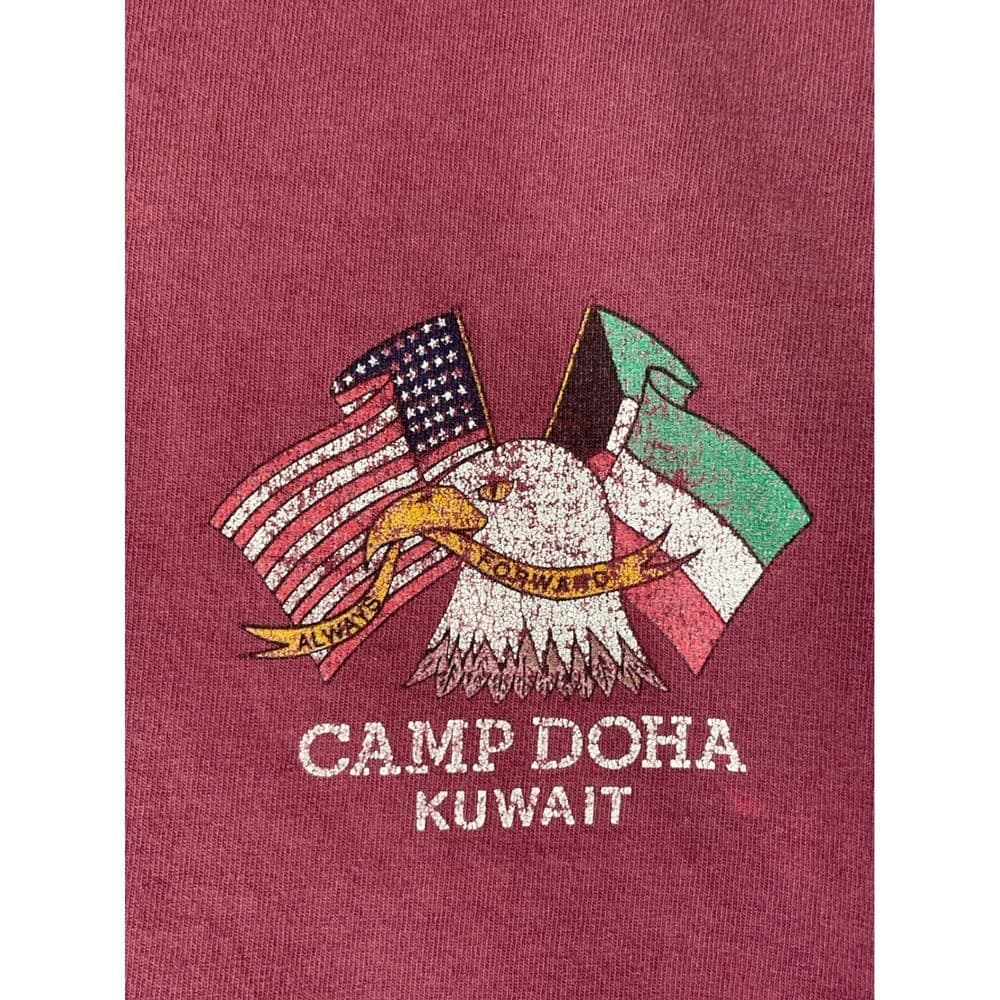 Vintage Camp Doha Kuwait Eagle Flags Graphic T Shirt Mens XL Distressed Made USA - Thumbnail 4