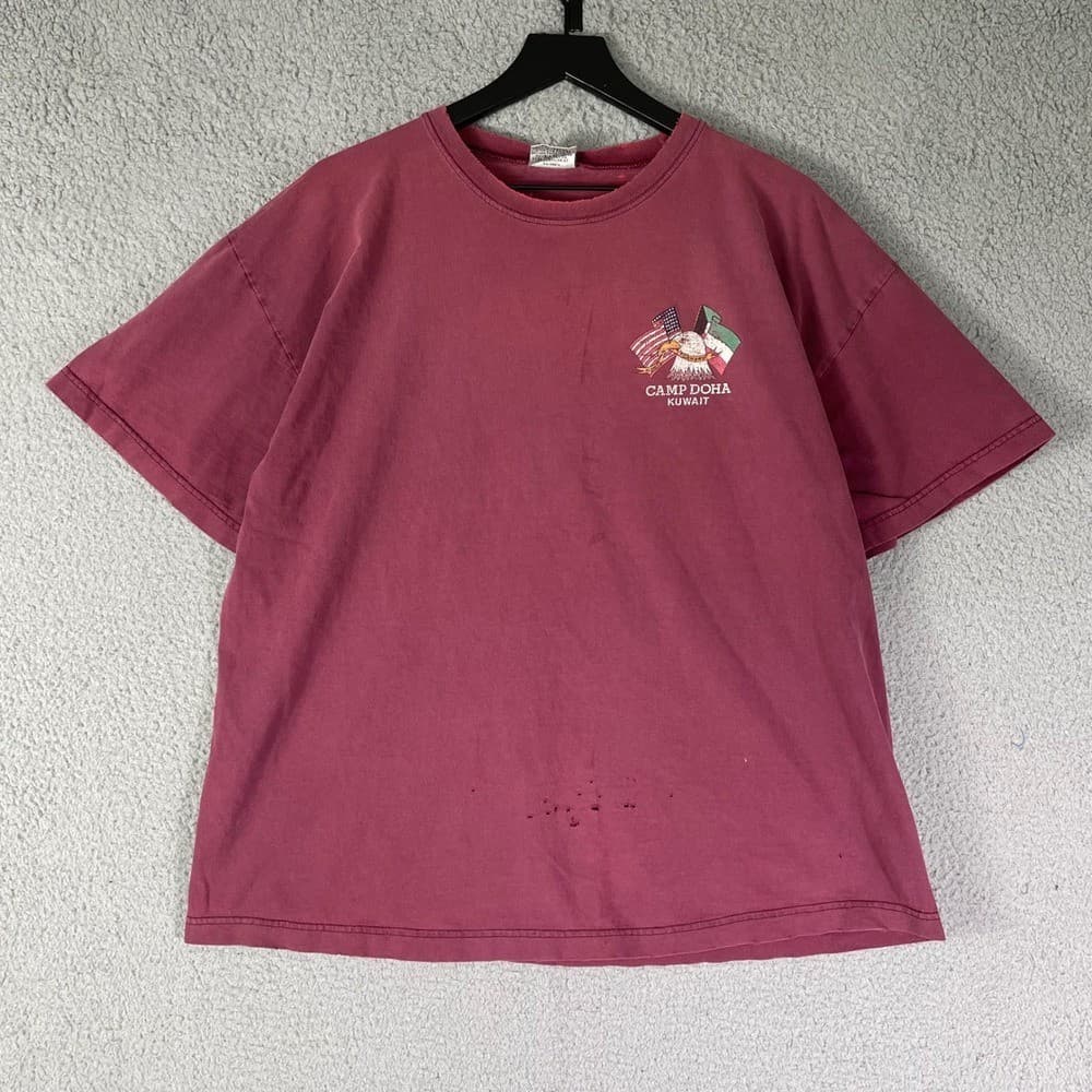 Vintage Camp Doha Kuwait Eagle Flags Graphic T Shirt Mens XL Distressed Made USA - Thumbnail 7