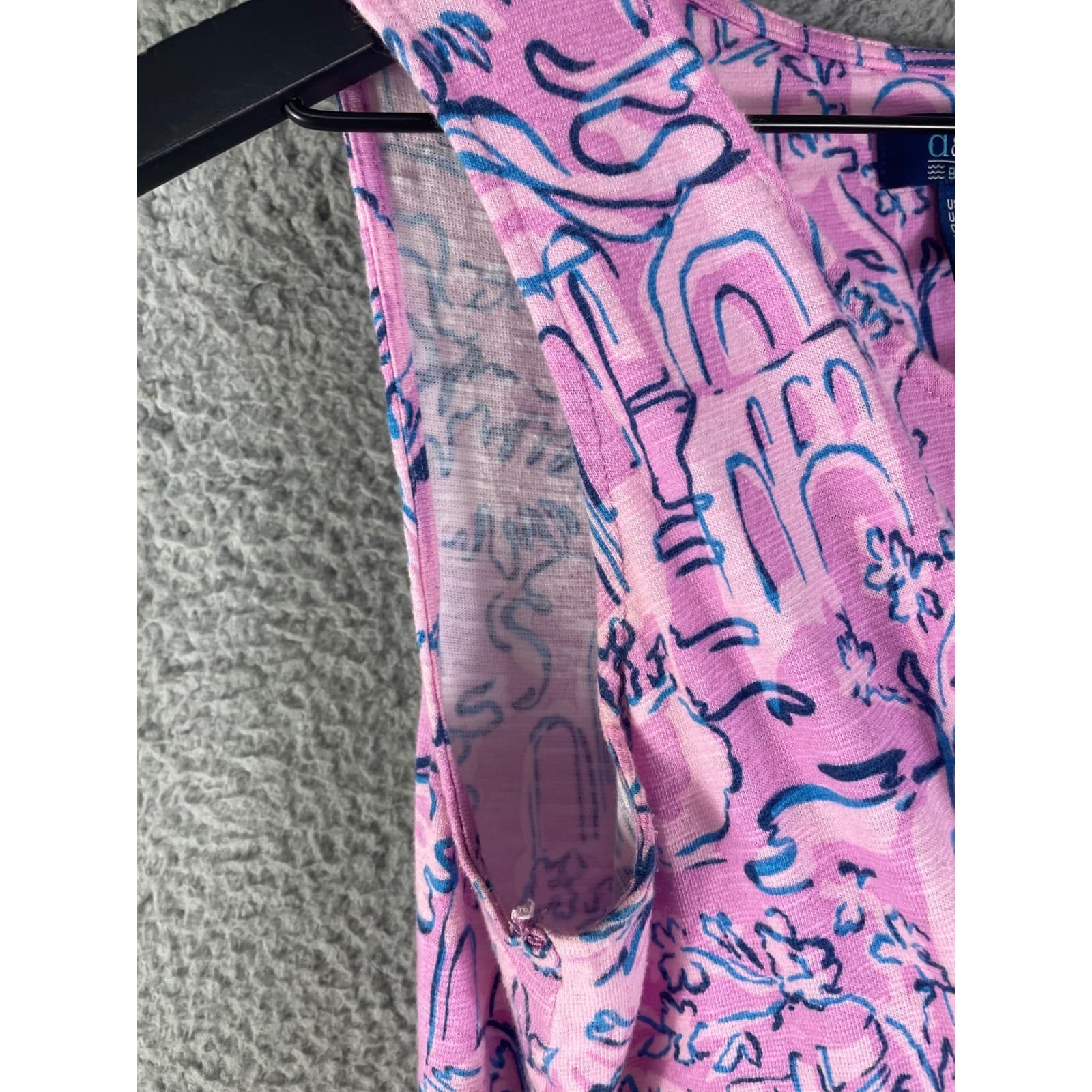 Sleeveless Tiered Maxi Dress Pink Blue Abstract Print Summer Small d&Co Beach - Thumbnail 11