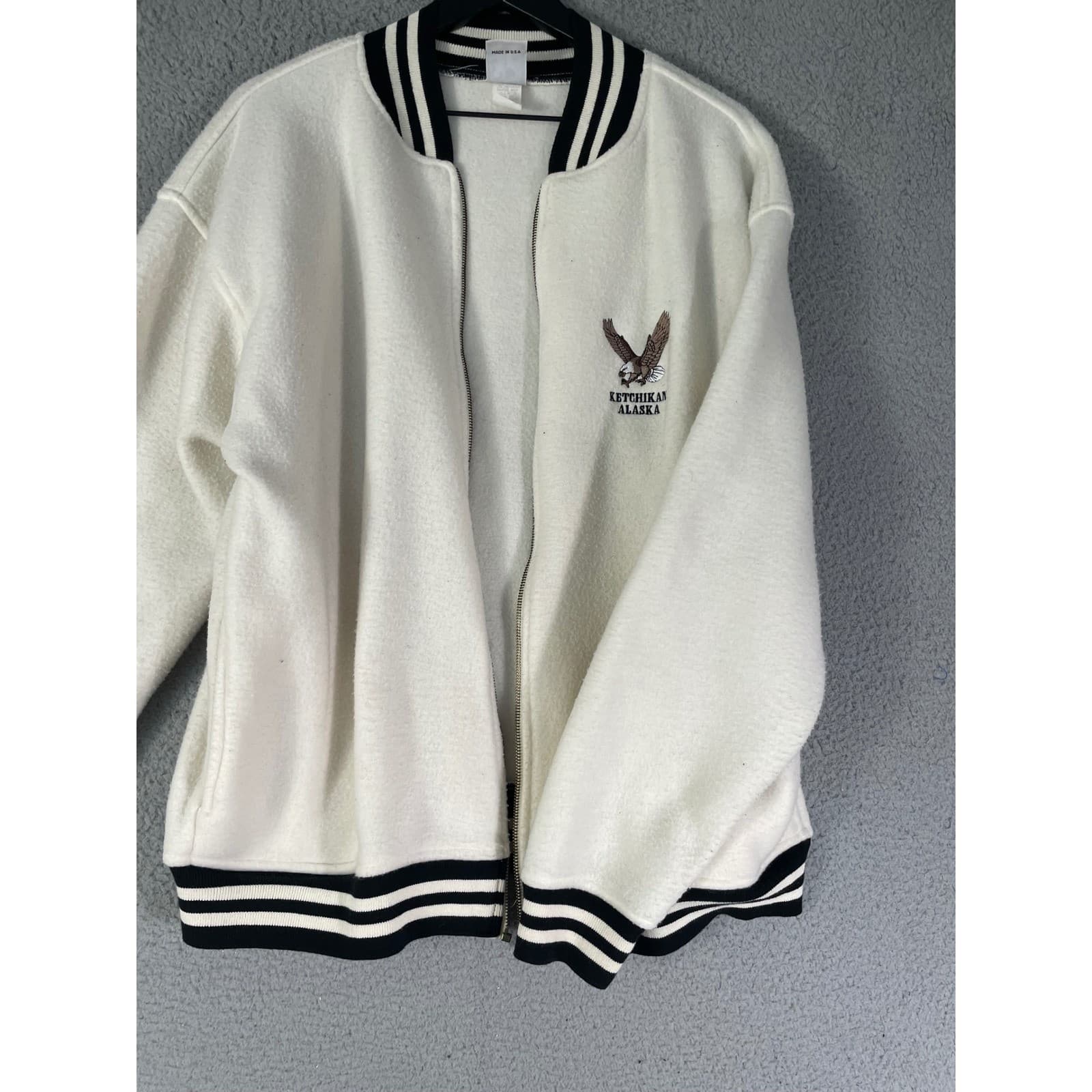Vintage Eagle Embroidered Fleece Bomber Jacket USA Made M 2-2 Tango Alaska - Thumbnail 11