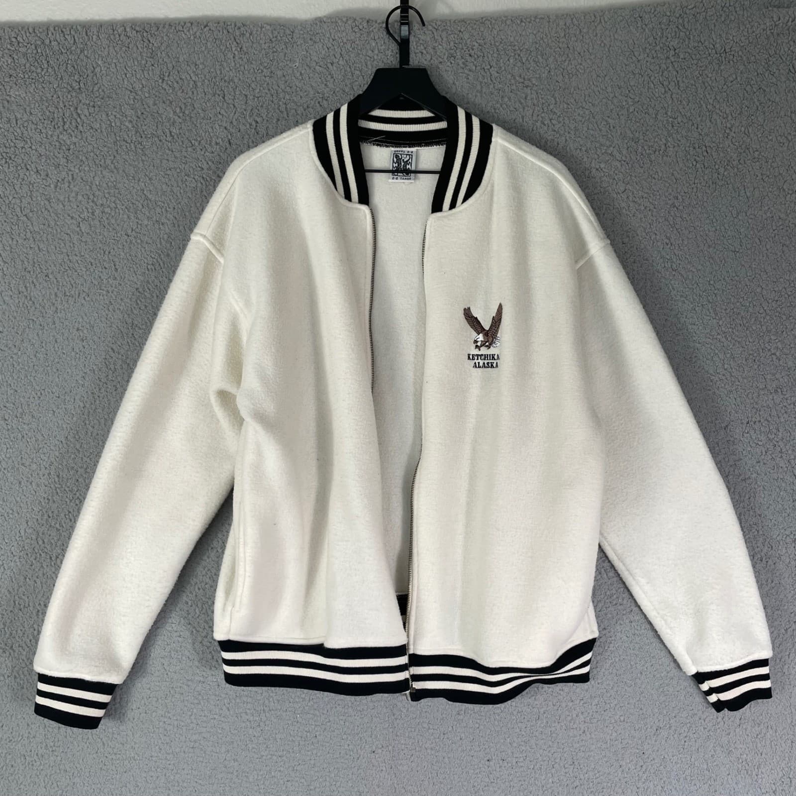 Vintage Eagle Embroidered Fleece Bomber Jacket USA Made M 2-2 Tango Alaska - Thumbnail 5