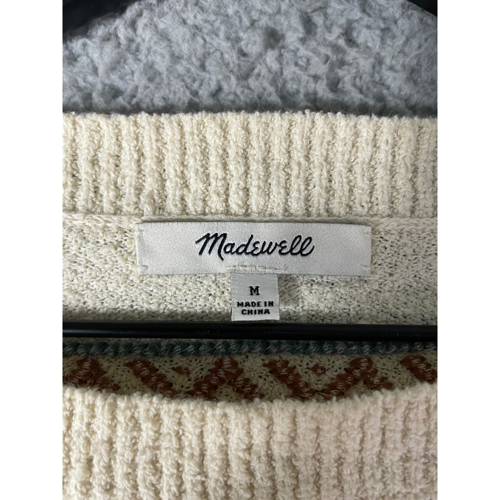 Madewell Women's M Cream Geometric Print Crew Neck Long Sleeve Sweater Top - Thumbnail 3