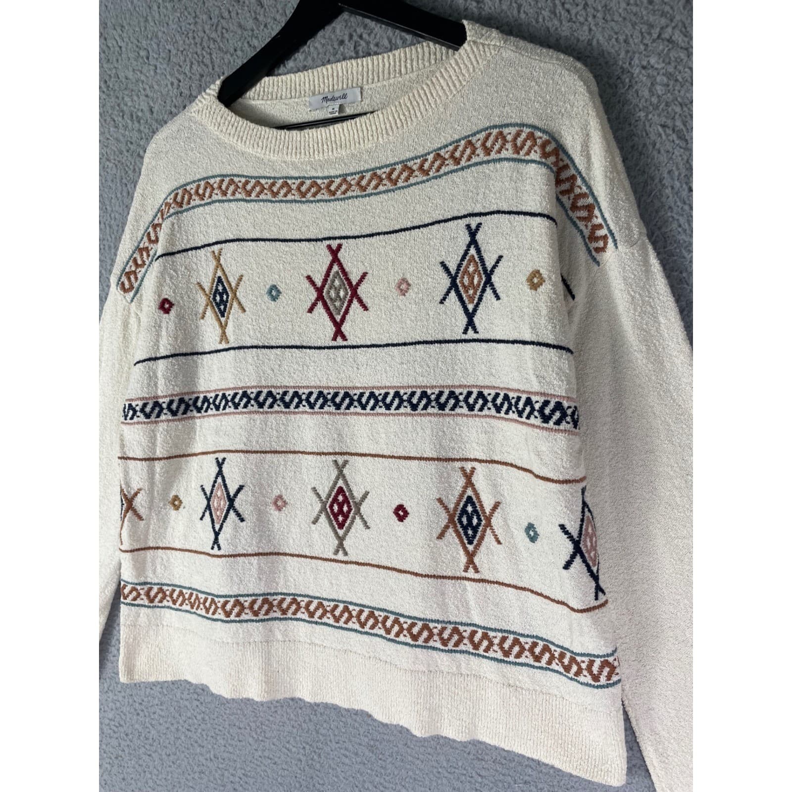 Madewell Women's M Cream Geometric Print Crew Neck Long Sleeve Sweater Top - Thumbnail 9