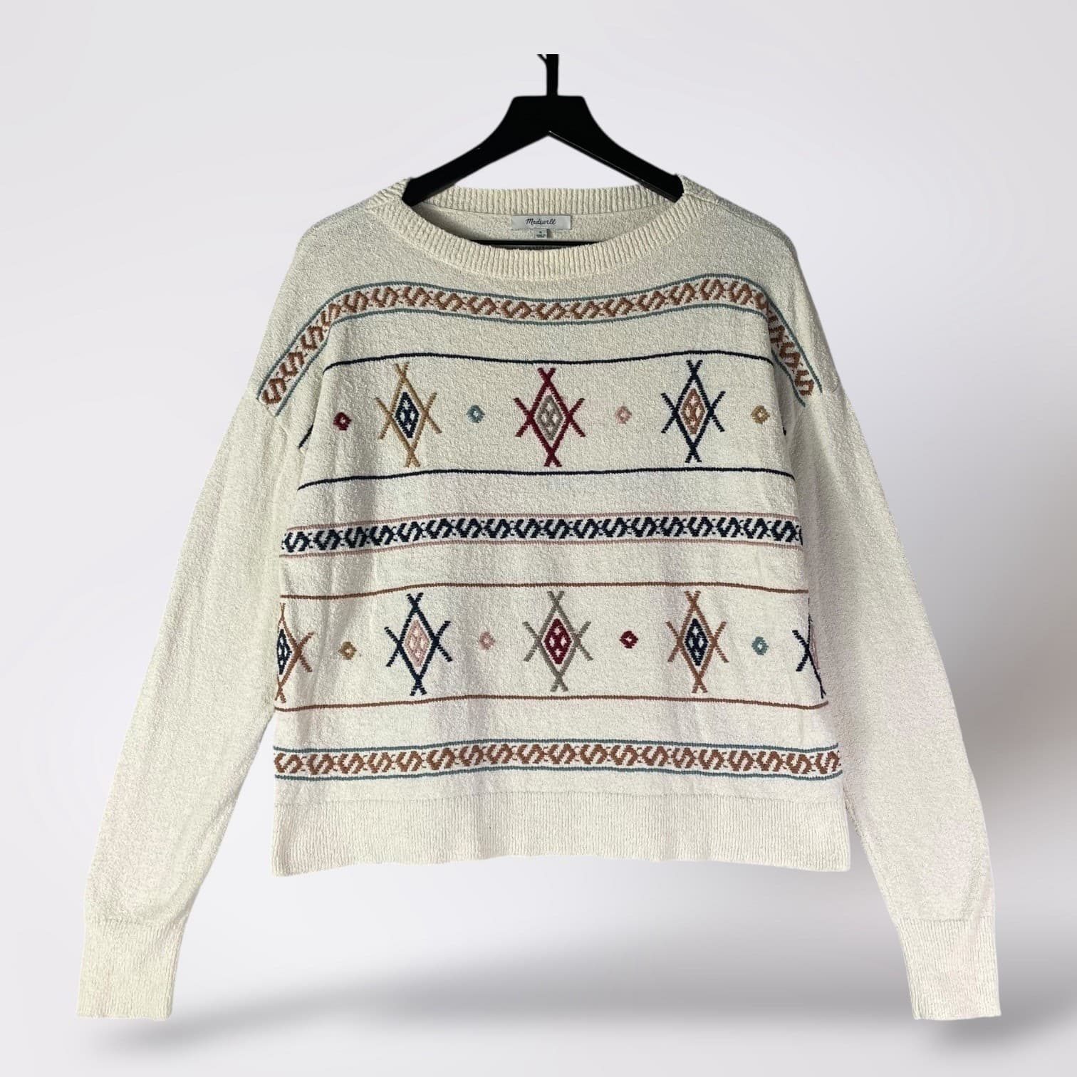 Madewell Women's M Cream Geometric Print Crew Neck Long Sleeve Sweater Top - Thumbnail 2