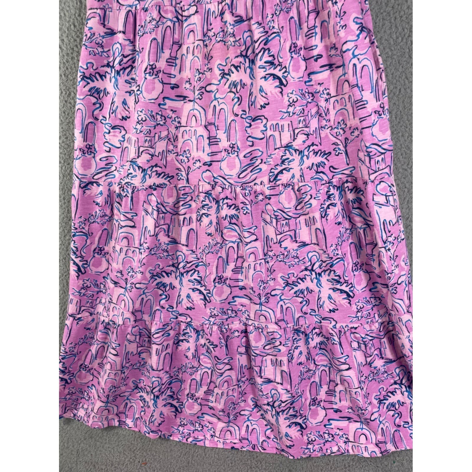Sleeveless Tiered Maxi Dress Pink Blue Abstract Print Summer Small d&Co Beach - Thumbnail 10
