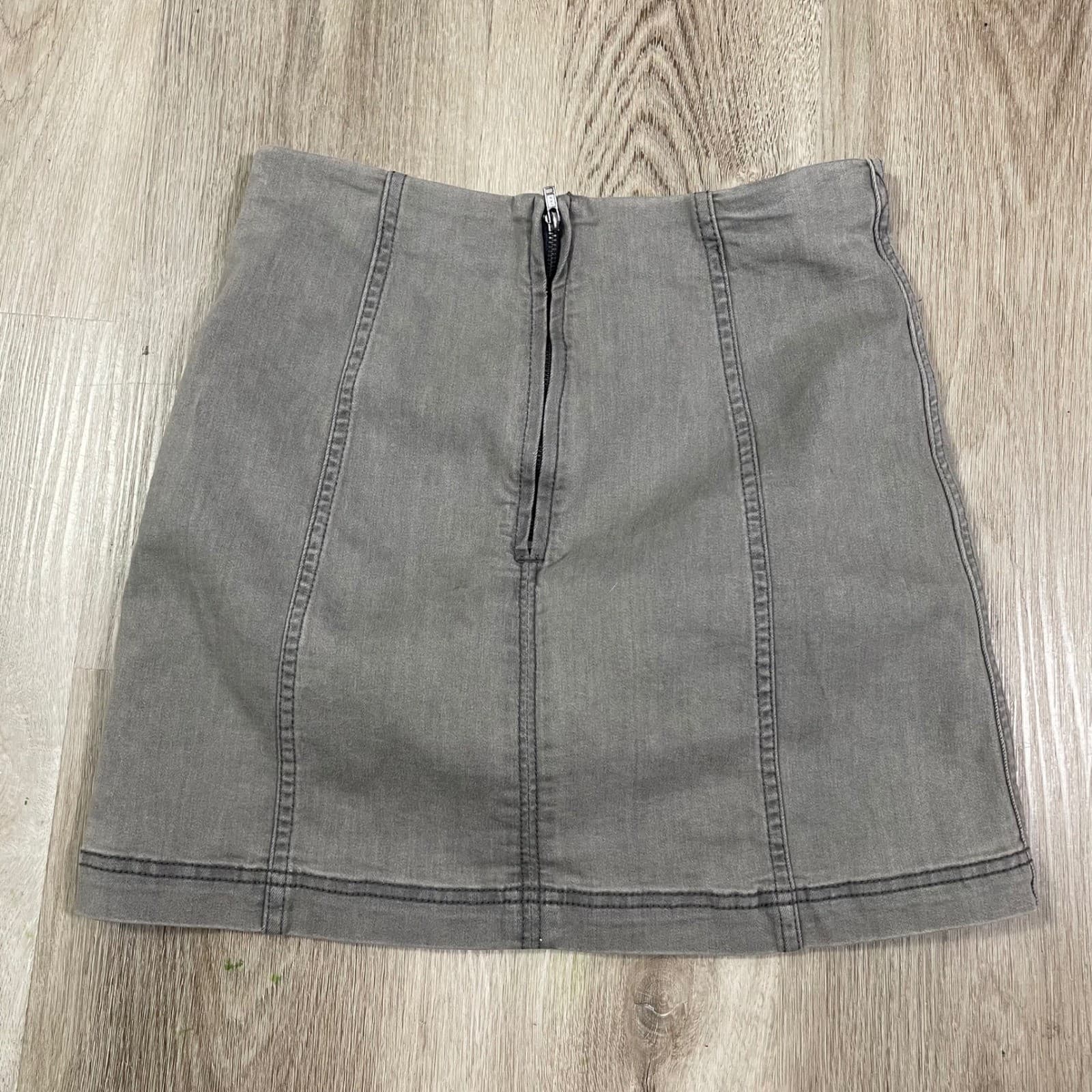 Free People Mini Skirt Gray A Line Stretch Womens Size 6 Casual Denim - Thumbnail 9