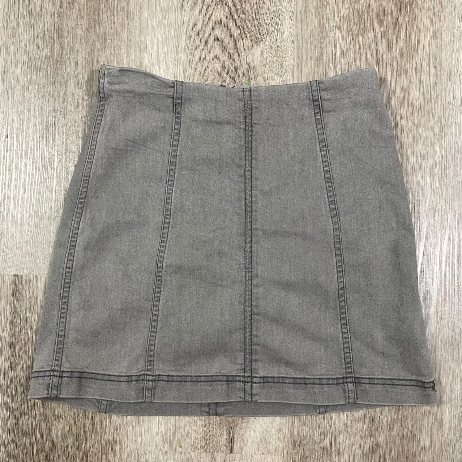 Free People Mini Skirt Gray A Line Stretch Womens Size 6 Casual Denim - Thumbnail 8