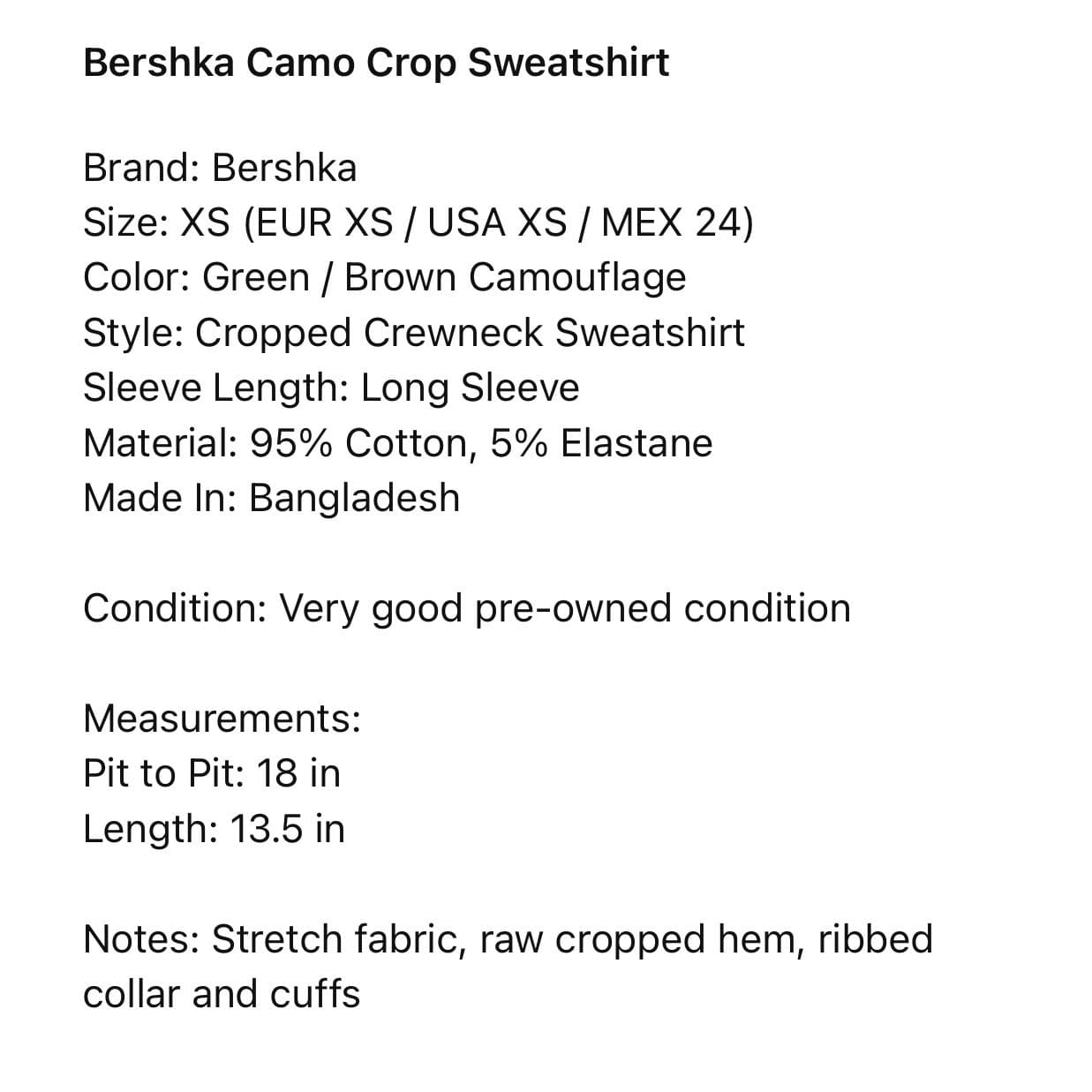 Bershka Camouflage Crop Sweatshirt Crewneck Long Sleeve Women XS Green Brown - Thumbnail 3