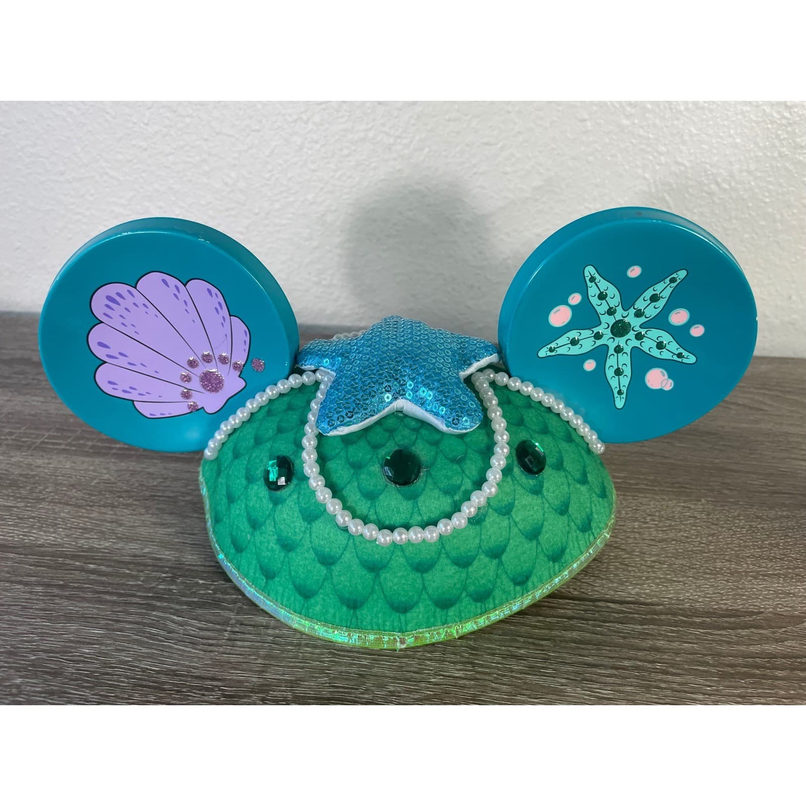 Disney Parks Little Mermaid Ariel Mickey Ear Hat Pearls Seashell Starfish Green - Thumbnail 3