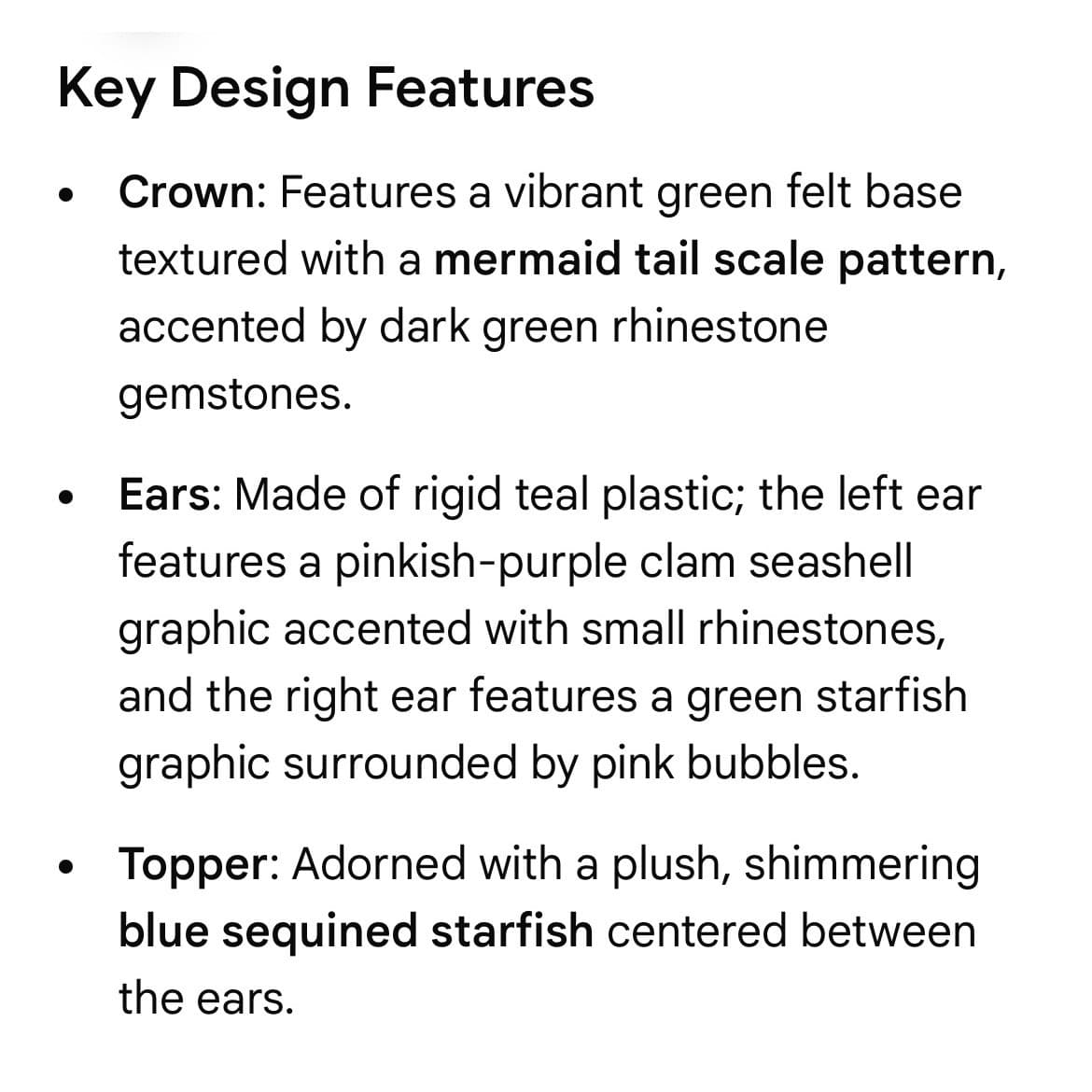 Disney Parks Little Mermaid Ariel Mickey Ear Hat Pearls Seashell Starfish Green - Thumbnail 2