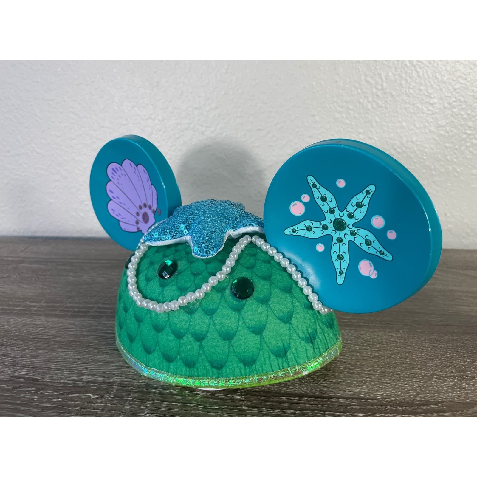 Disney Parks Little Mermaid Ariel Mickey Ear Hat Pearls Seashell Starfish Green - Thumbnail 6