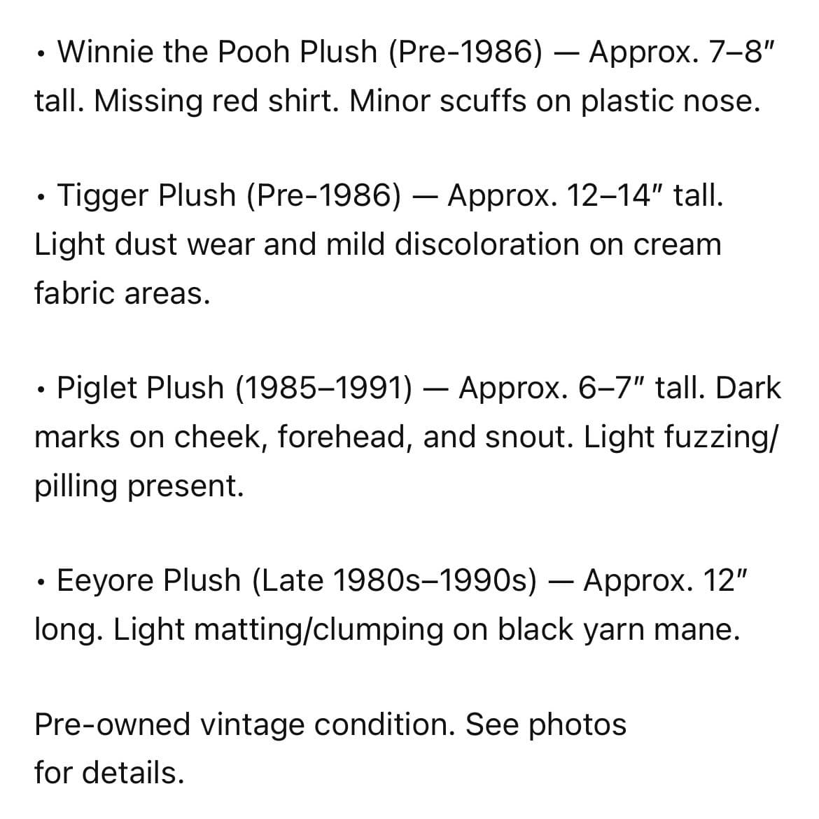Vintage Disney Parks Pooh Tigger Piglet Eeyore Plush Lot Disneyland Disney World - Thumbnail 2