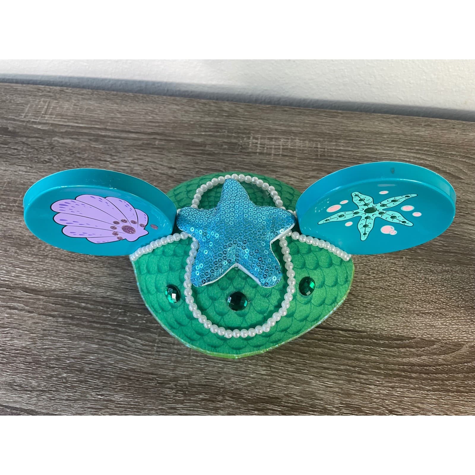 Disney Parks Little Mermaid Ariel Mickey Ear Hat Pearls Seashell Starfish Green - Thumbnail 4