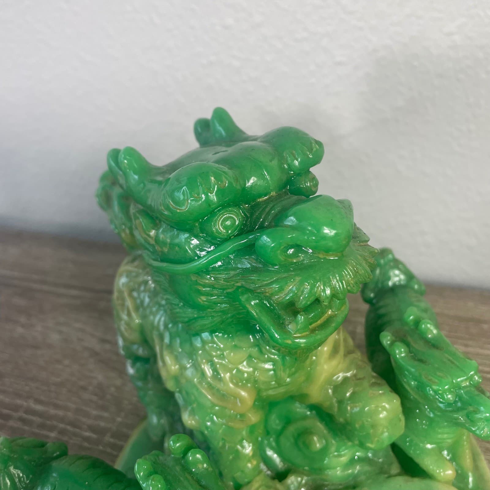 Vintage Faux Jade Resin Chinese Dragon Prosperity Statue Feng Shui Wealth Ingot - Thumbnail 9