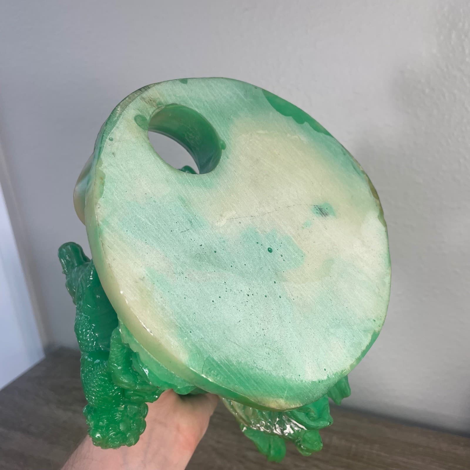 Vintage Faux Jade Resin Chinese Dragon Prosperity Statue Feng Shui Wealth Ingot - Thumbnail 10