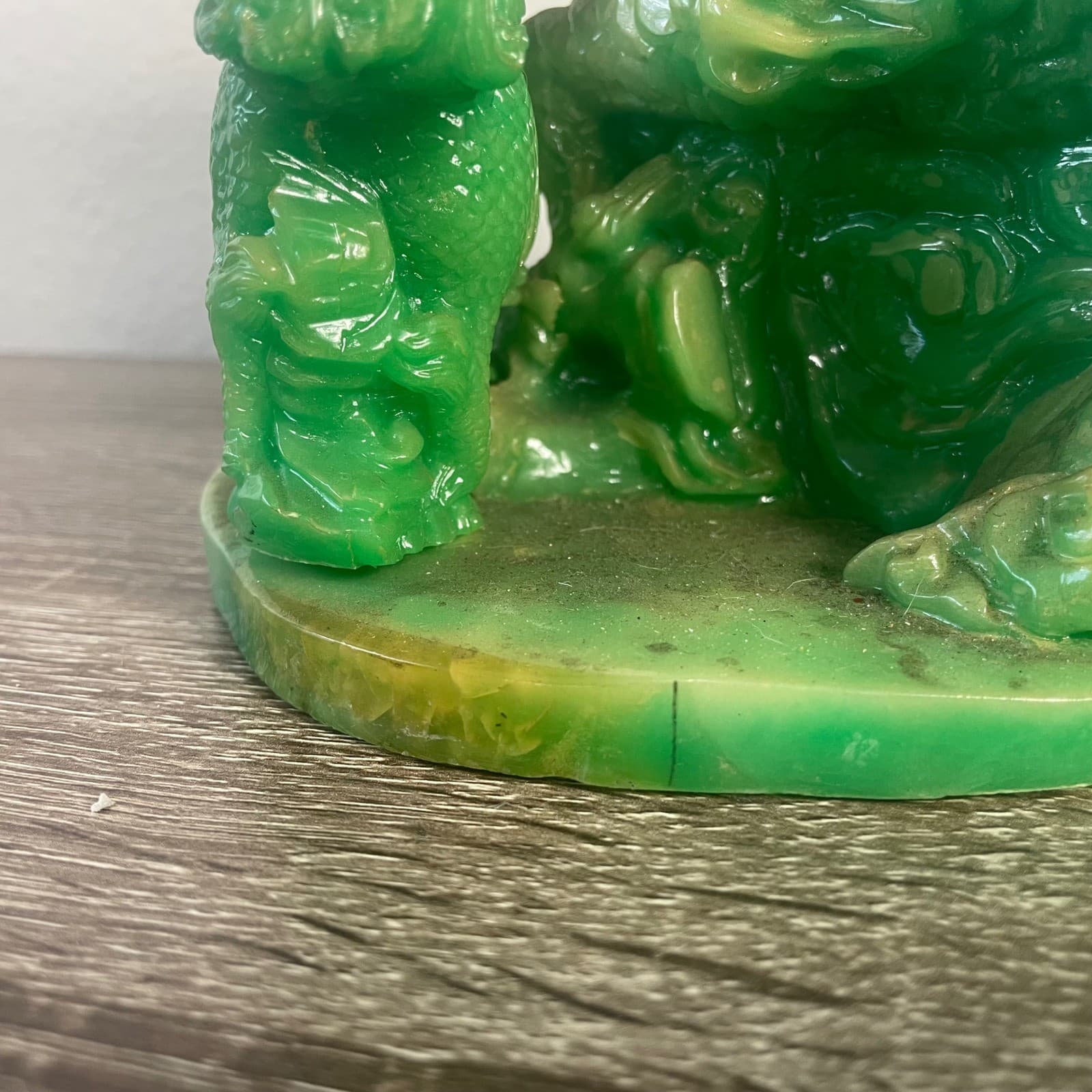 Vintage Faux Jade Resin Chinese Dragon Prosperity Statue Feng Shui Wealth Ingot - Thumbnail 7