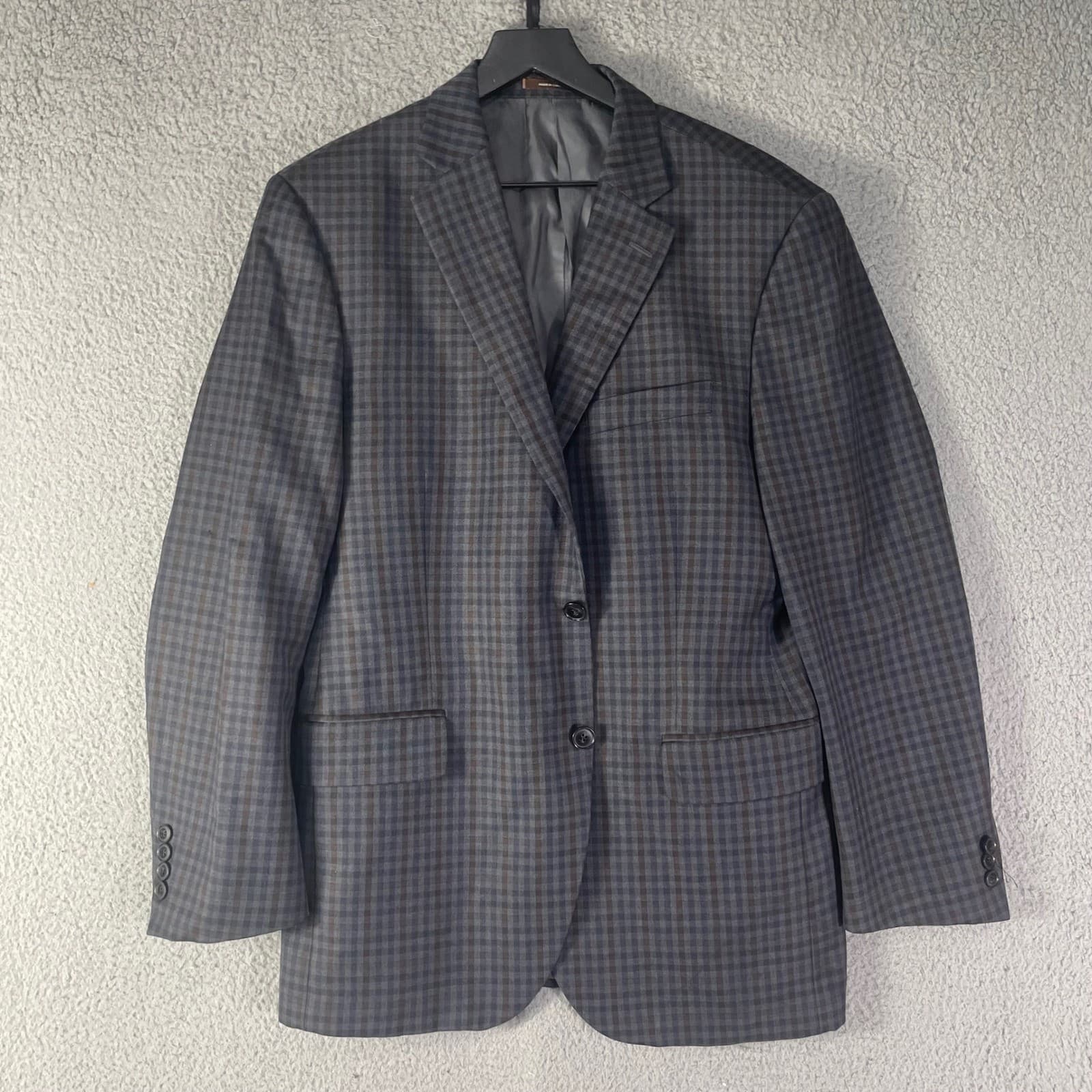 Peter Millar Sport Coat Mens 42R Gray Blue Plaid Wool Blazer Canada Two Button - Thumbnail 9