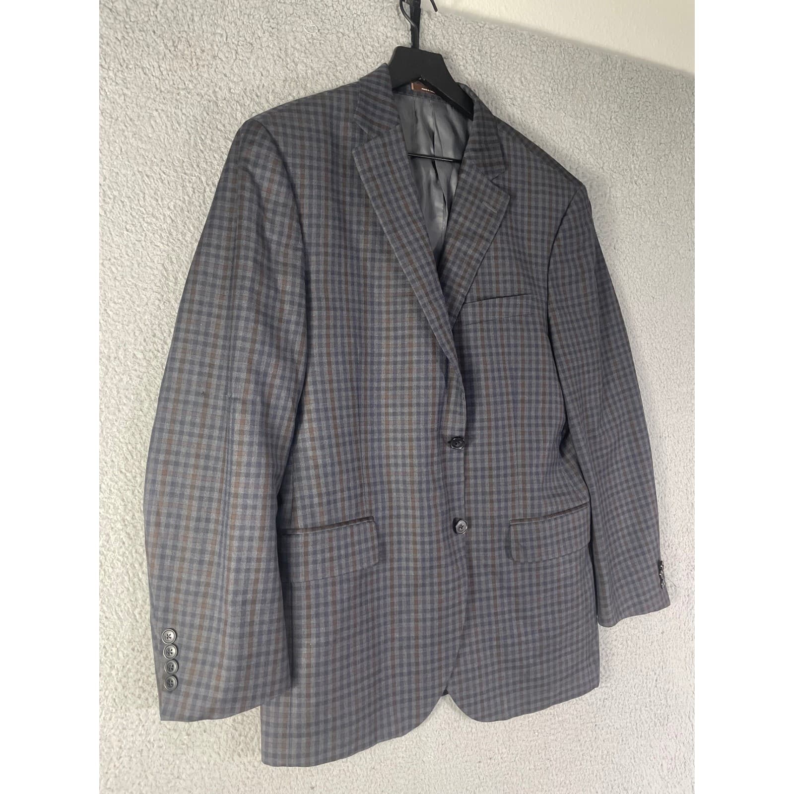 Peter Millar Sport Coat Mens 42R Gray Blue Plaid Wool Blazer Canada Two Button - Thumbnail 10