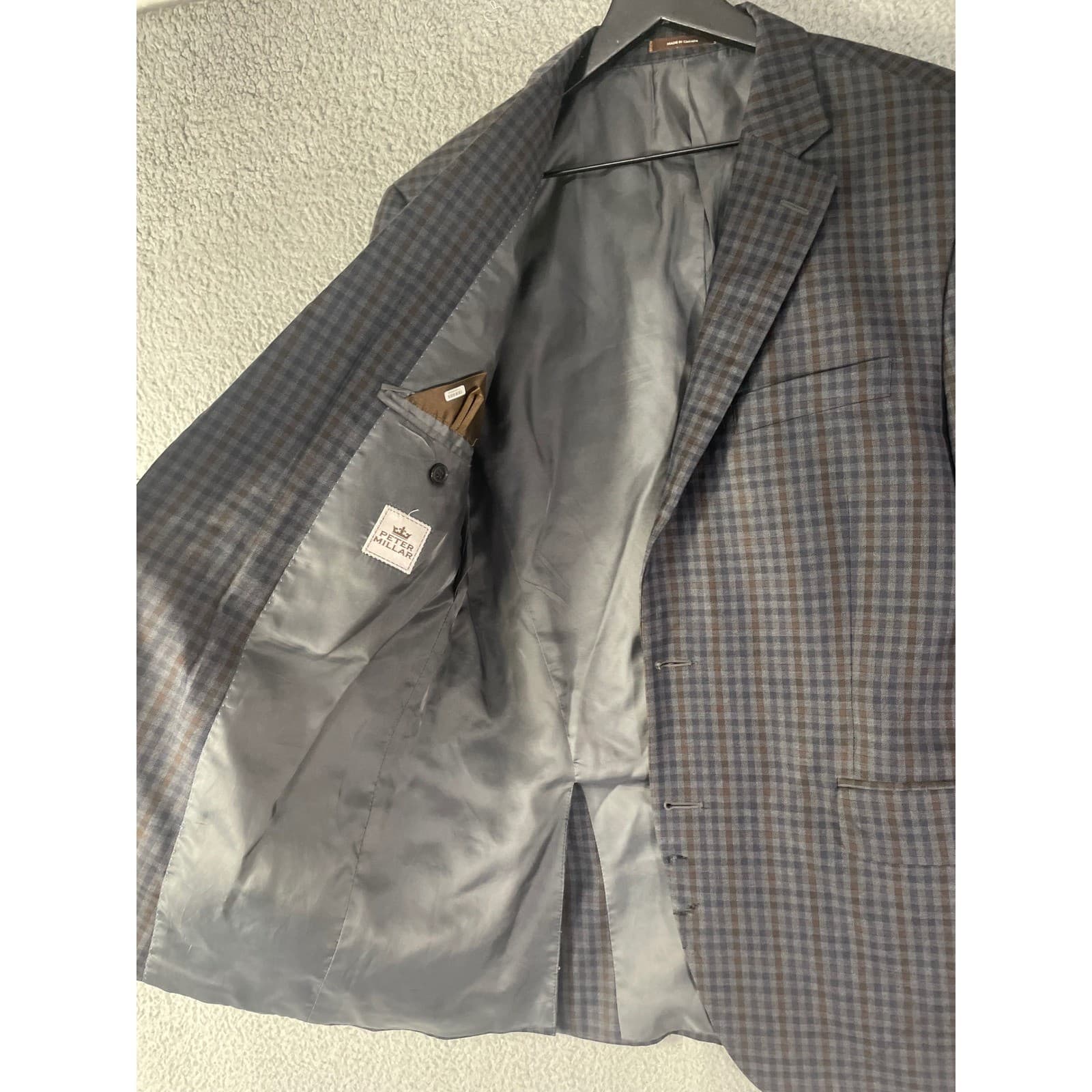 Peter Millar Sport Coat Mens 42R Gray Blue Plaid Wool Blazer Canada Two Button - Thumbnail 11