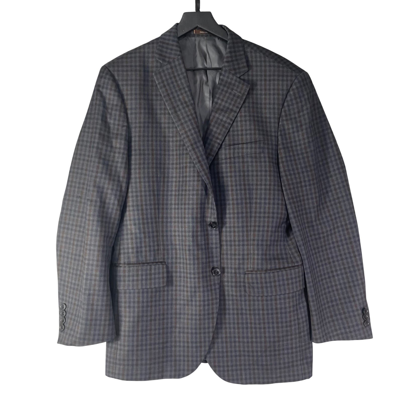 Peter Millar Sport Coat Mens 42R Gray Blue Plaid Wool Blazer Canada Two Button - Thumbnail 3