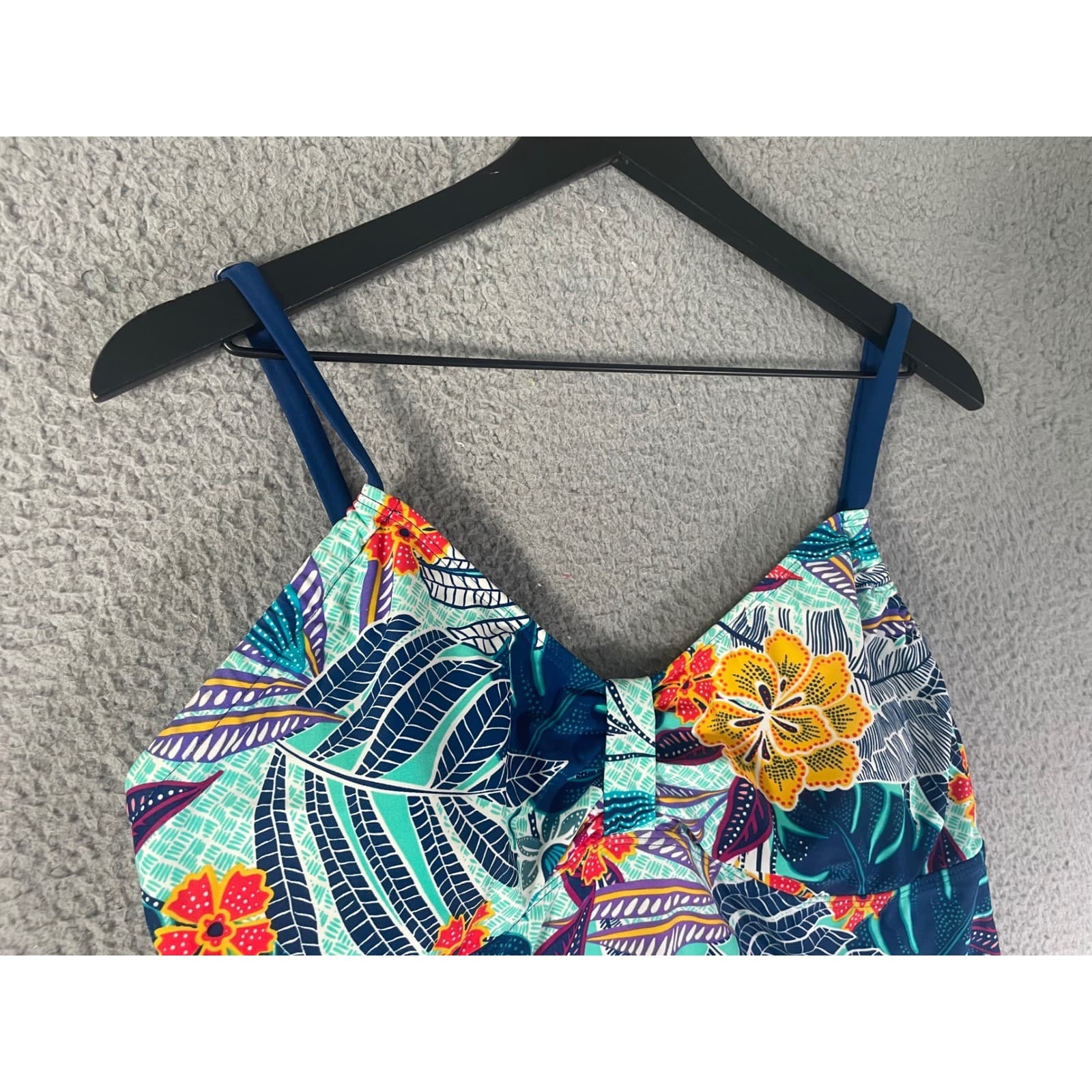 Caribbean Joe Tankini Top Womens 14 Tropical Floral V Neck Ruched Swim - Thumbnail 9