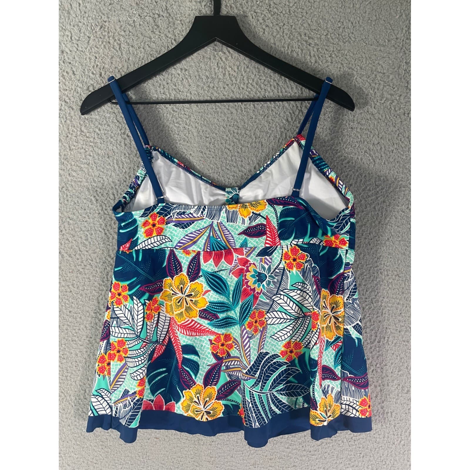 Caribbean Joe Tankini Top Womens 14 Tropical Floral V Neck Ruched Swim - Thumbnail 7