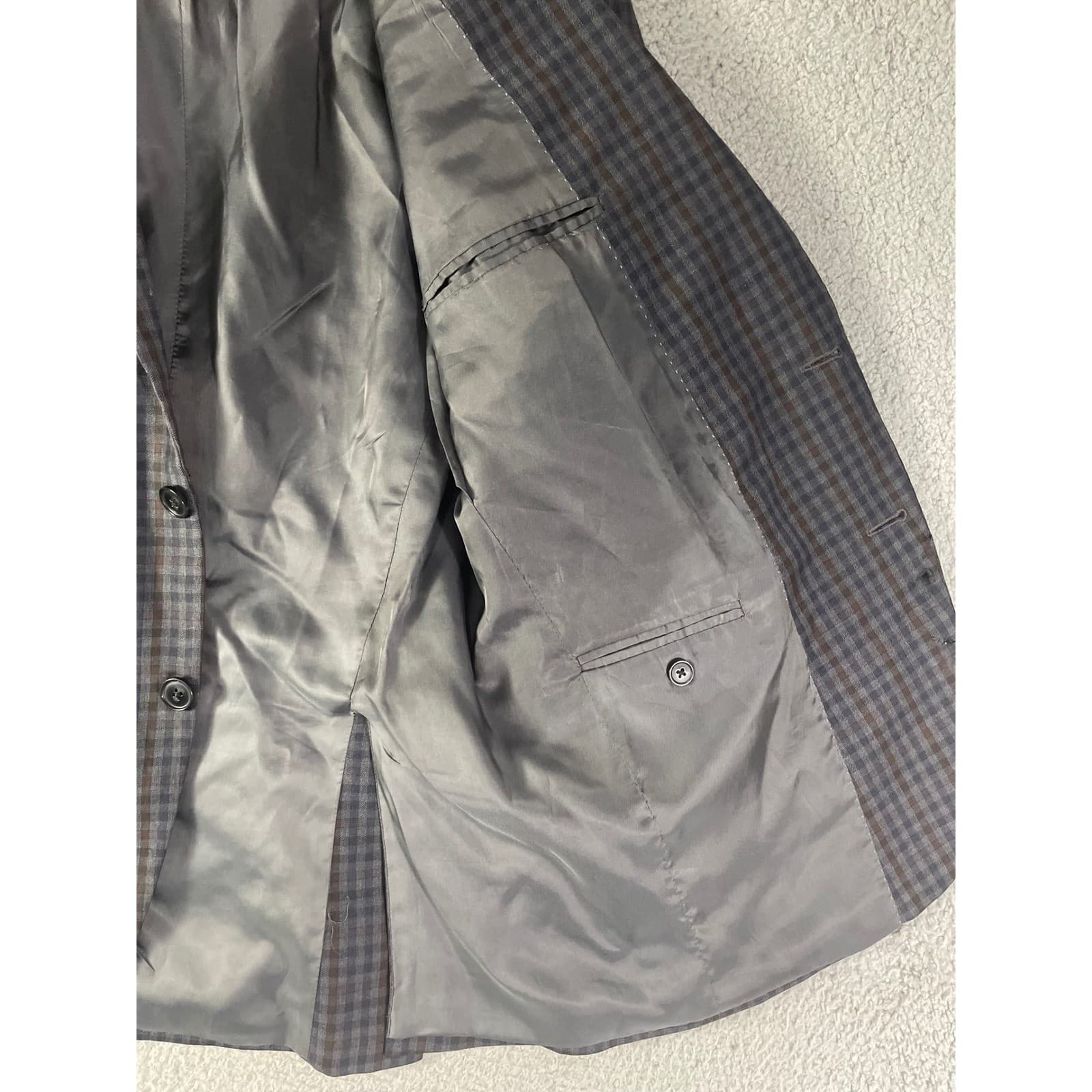 Peter Millar Sport Coat Mens 42R Gray Blue Plaid Wool Blazer Canada Two Button - Thumbnail 12