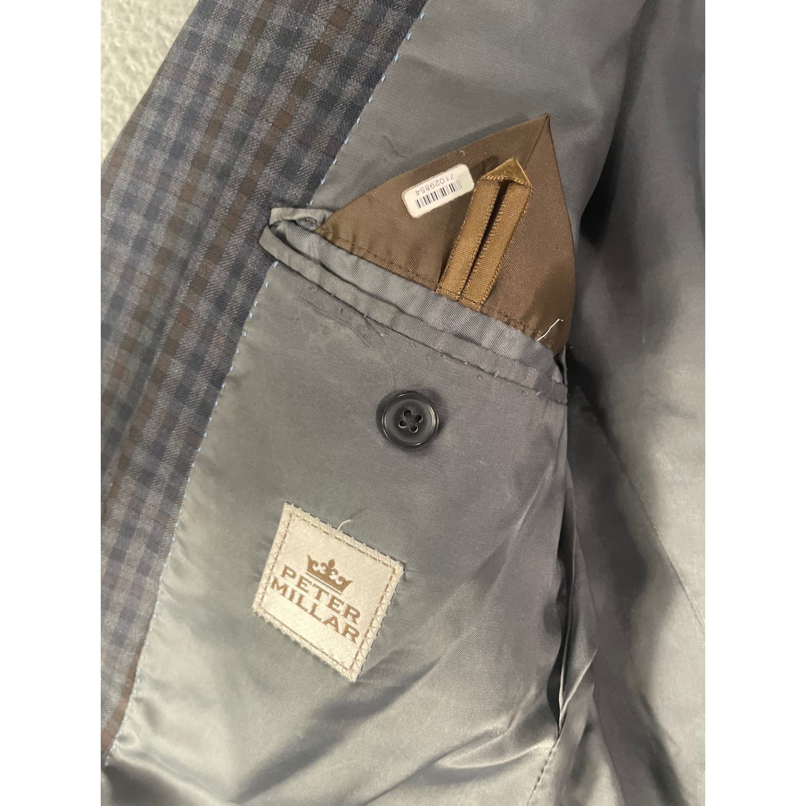 Peter Millar Sport Coat Mens 42R Gray Blue Plaid Wool Blazer Canada Two Button - Thumbnail 5