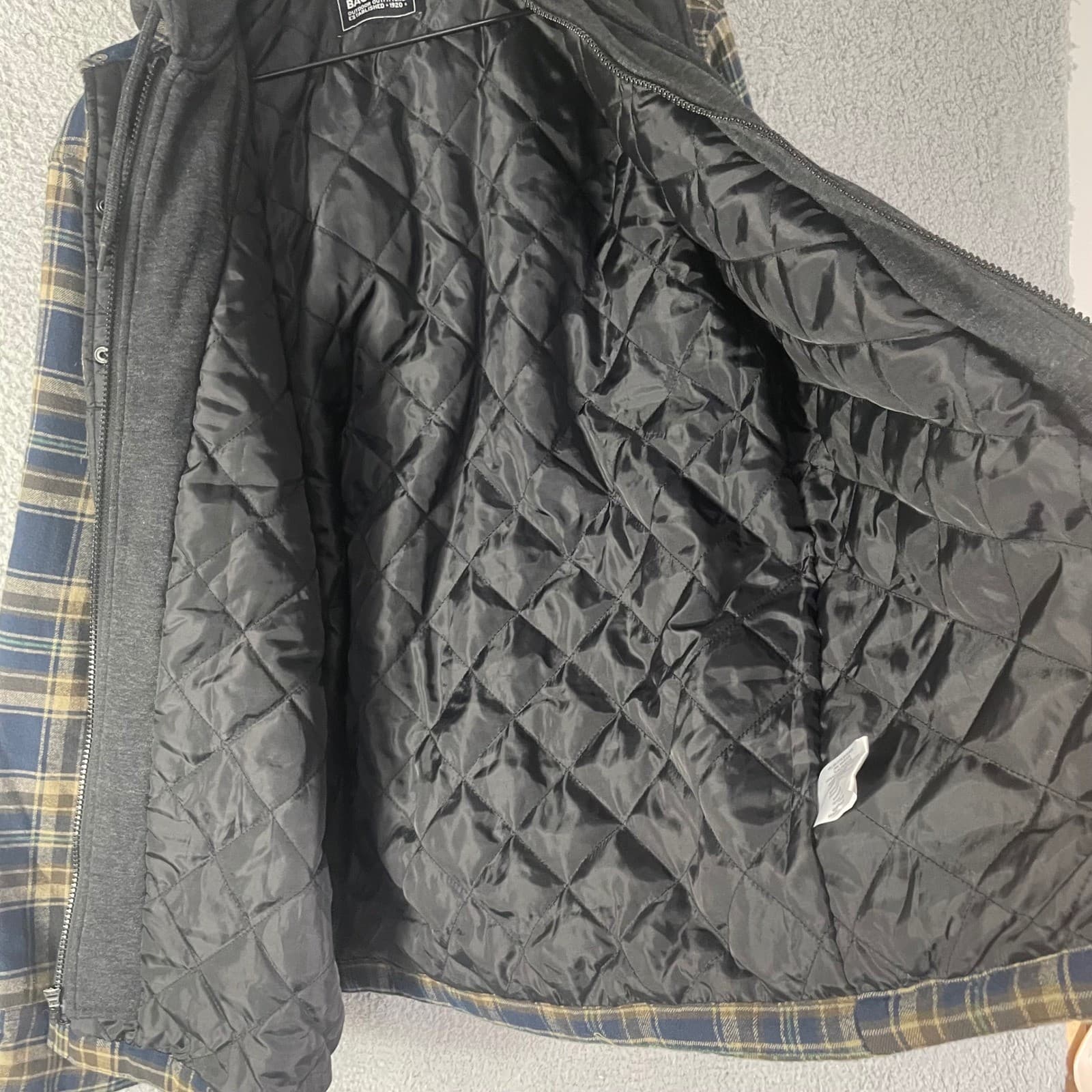 Eddie Bauer Mens Hooded Shacket Navy Soloman Plaid Quilted Lined Flannel Jacket - Thumbnail 9