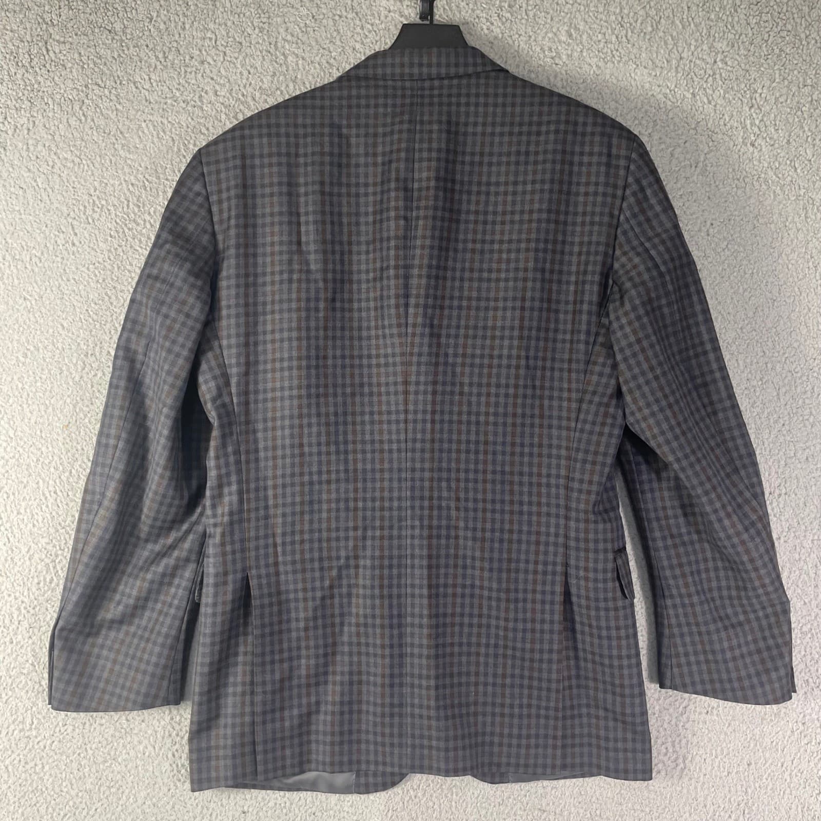 Peter Millar Sport Coat Mens 42R Gray Blue Plaid Wool Blazer Canada Two Button - Thumbnail 7