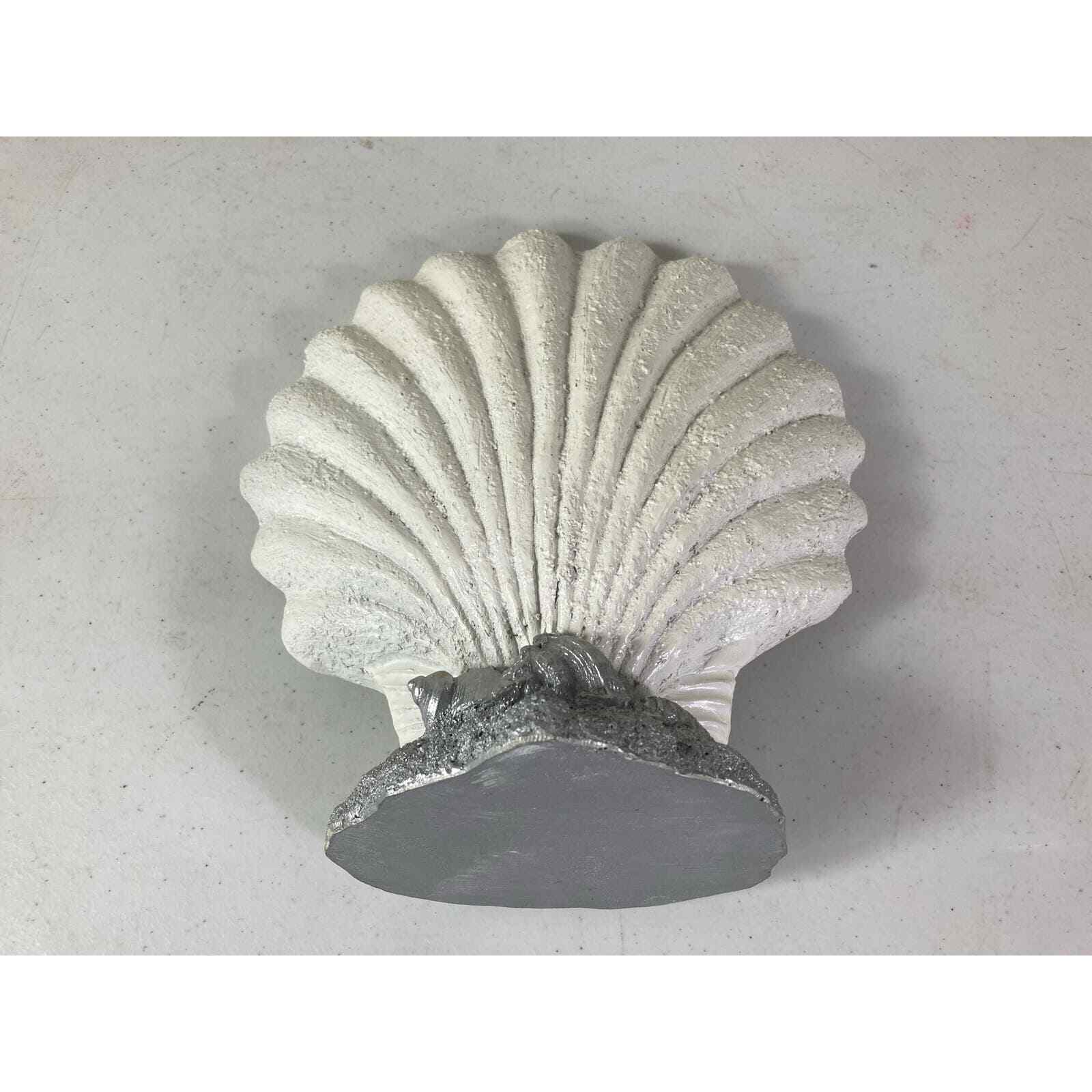 Seashell Art Display Shelf 10" Ceramic White Silver Starfish Embellished Ocean - Thumbnail 10