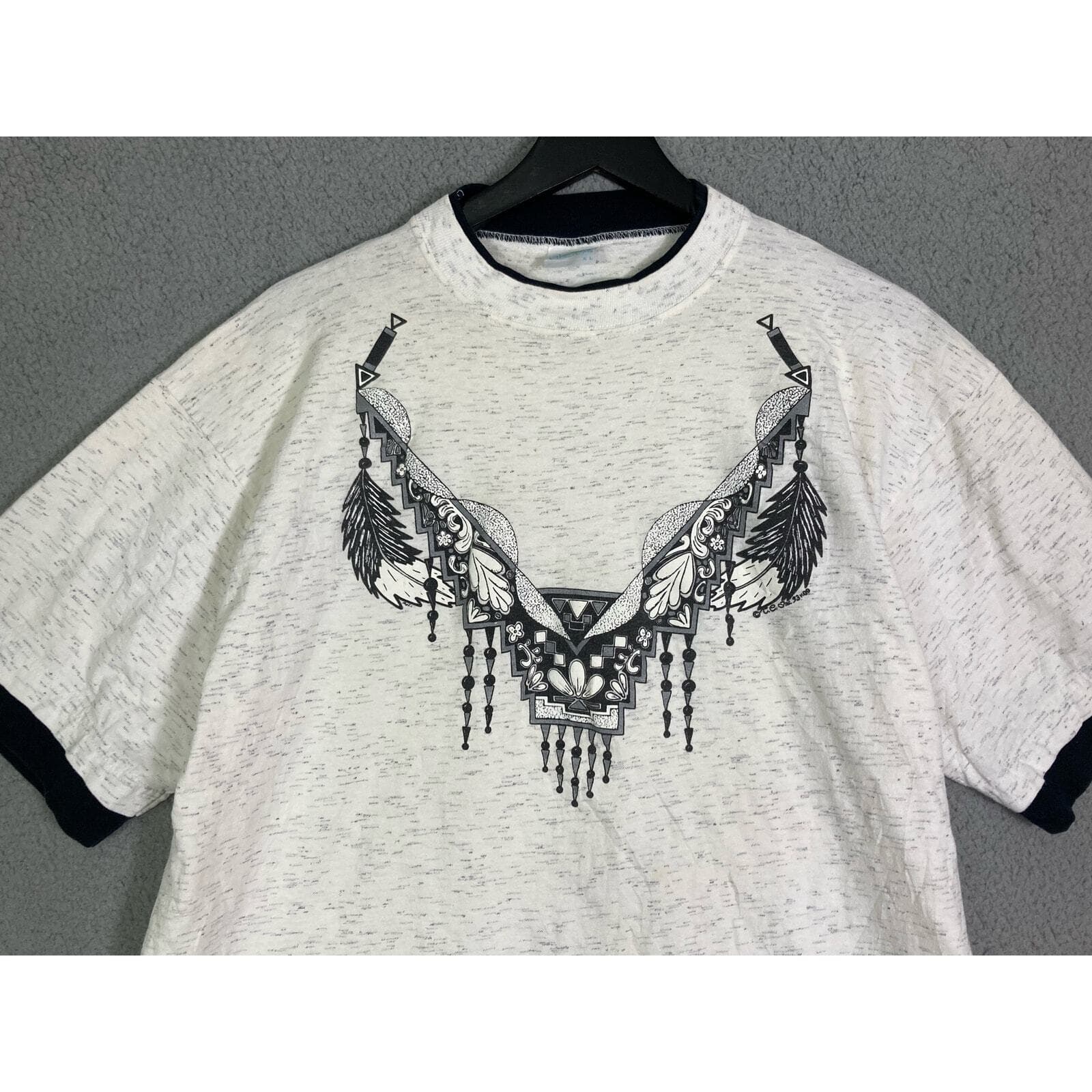 Unisex Off-White Graphic Ringer T-Shirt Dream Catcher Print Size L Vintage Style - Thumbnail 6
