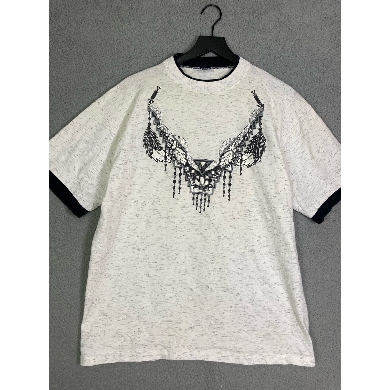 Unisex Off-White Graphic Ringer T-Shirt Dream Catcher Print Size L Vintage Style - Thumbnail 3