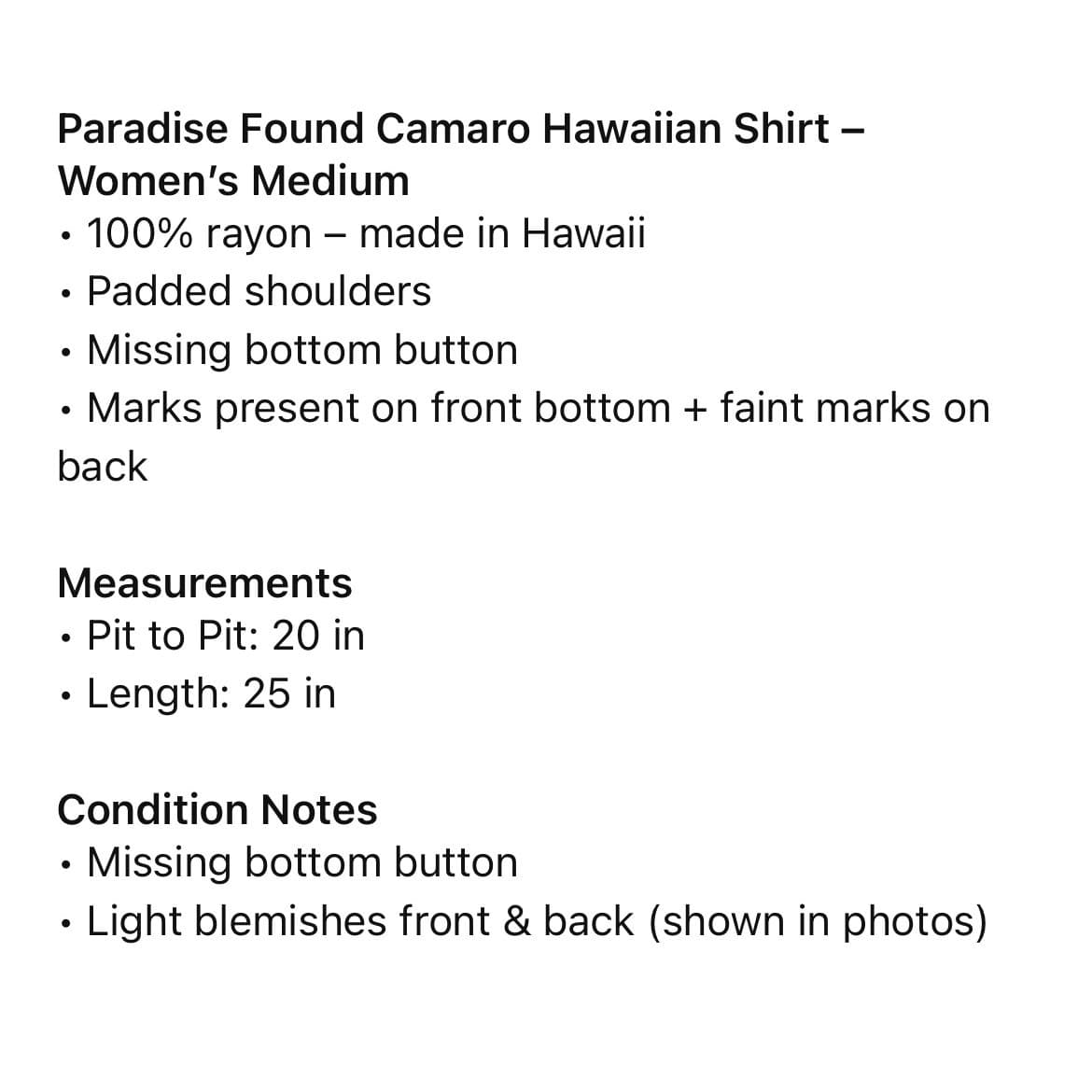 Paradise Found Mens Camaro SS Hawaiian Shirt Blue Short Sleeve Size M Vinage - Thumbnail 2