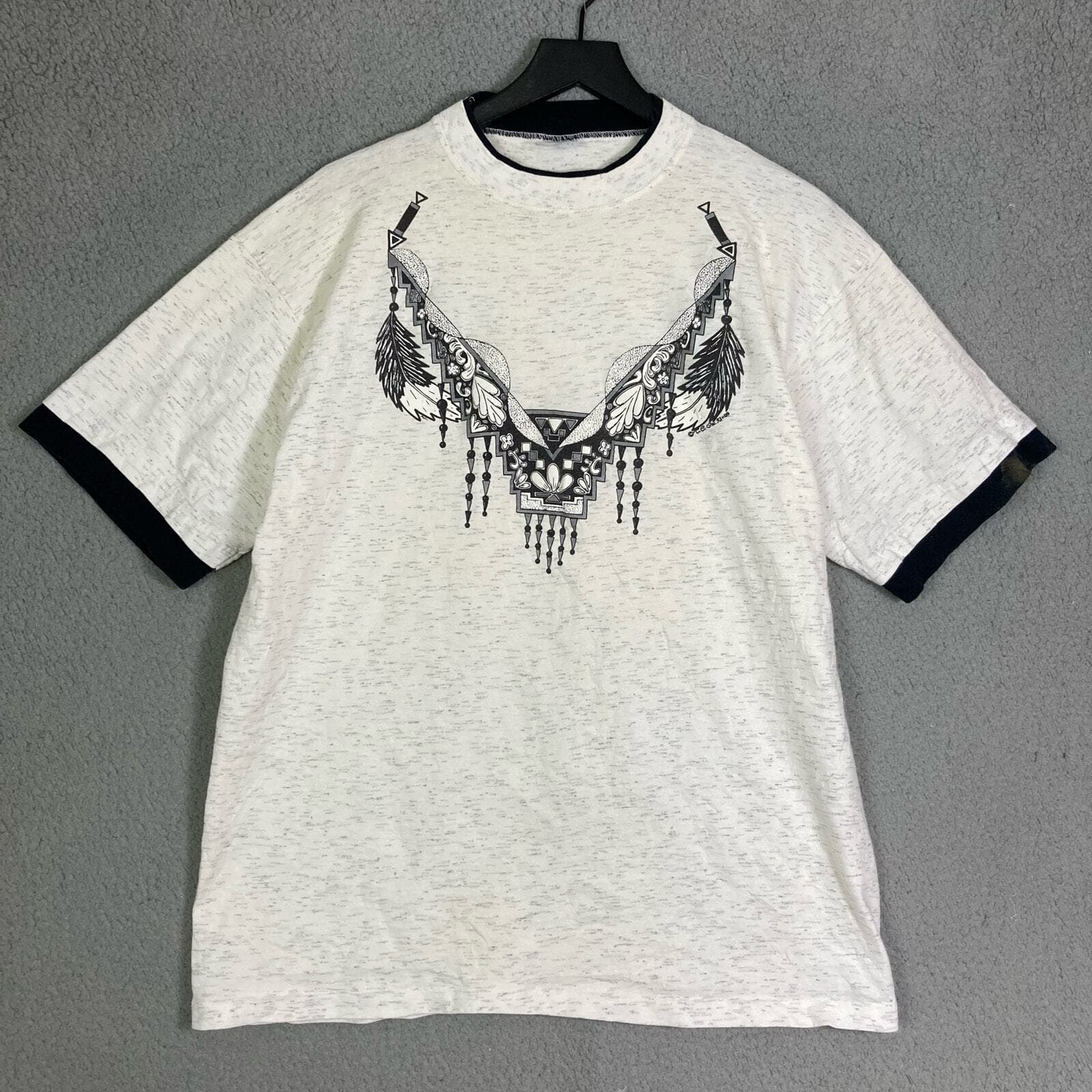 Unisex Off-White Graphic Ringer T-Shirt Dream Catcher Print Size L Vintage Style - Thumbnail 4