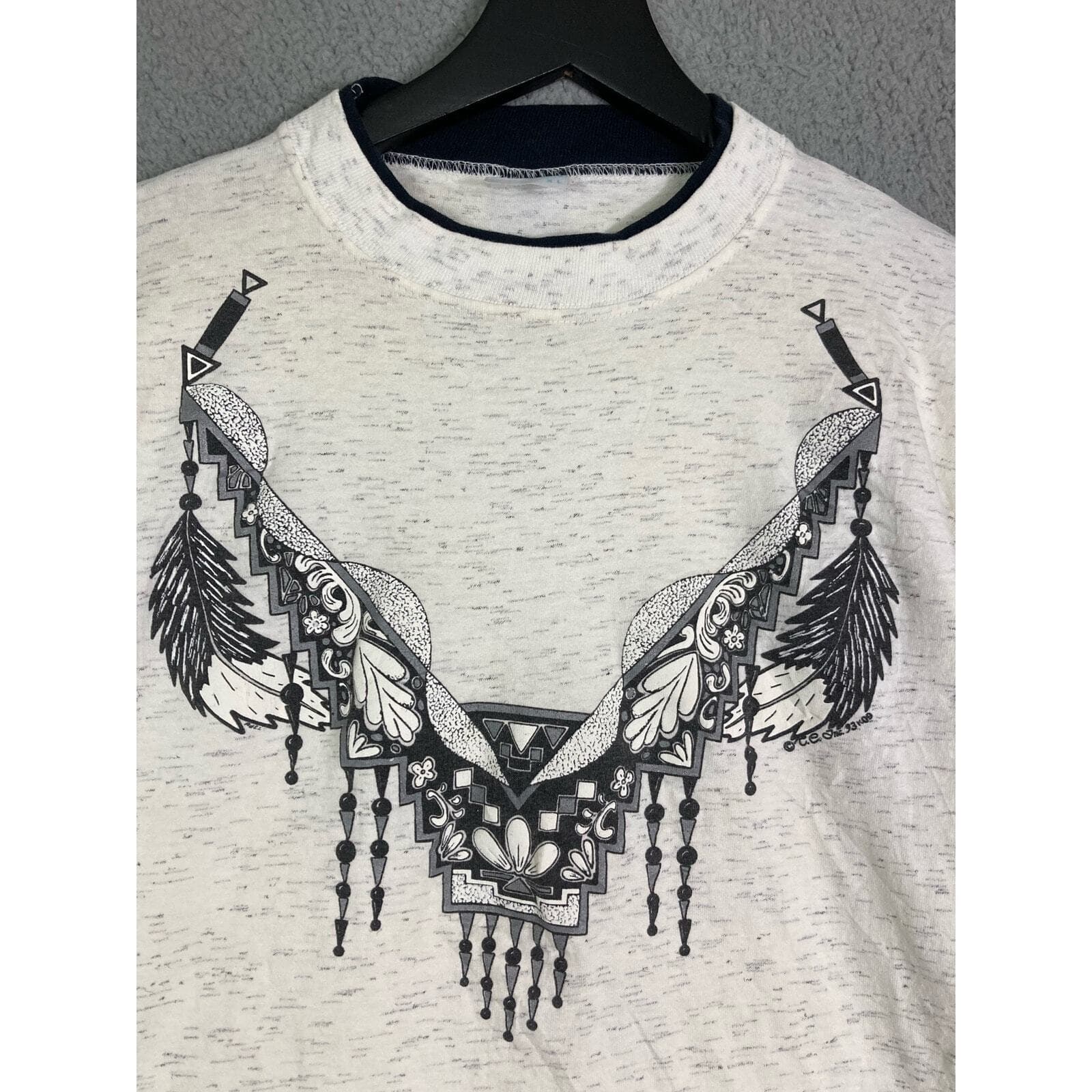 Unisex Off-White Graphic Ringer T-Shirt Dream Catcher Print Size L Vintage Style - Thumbnail 5