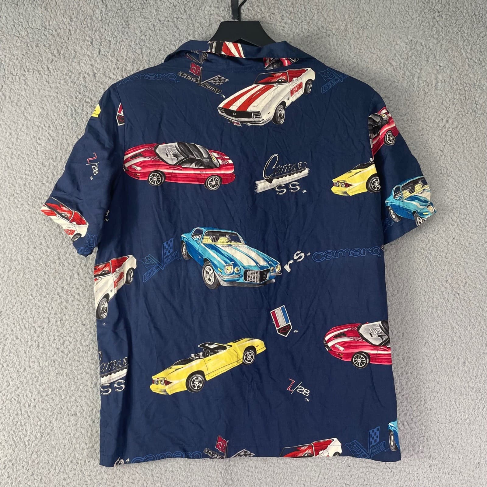 Paradise Found Mens Camaro SS Hawaiian Shirt Blue Short Sleeve Size M Vinage - Thumbnail 6