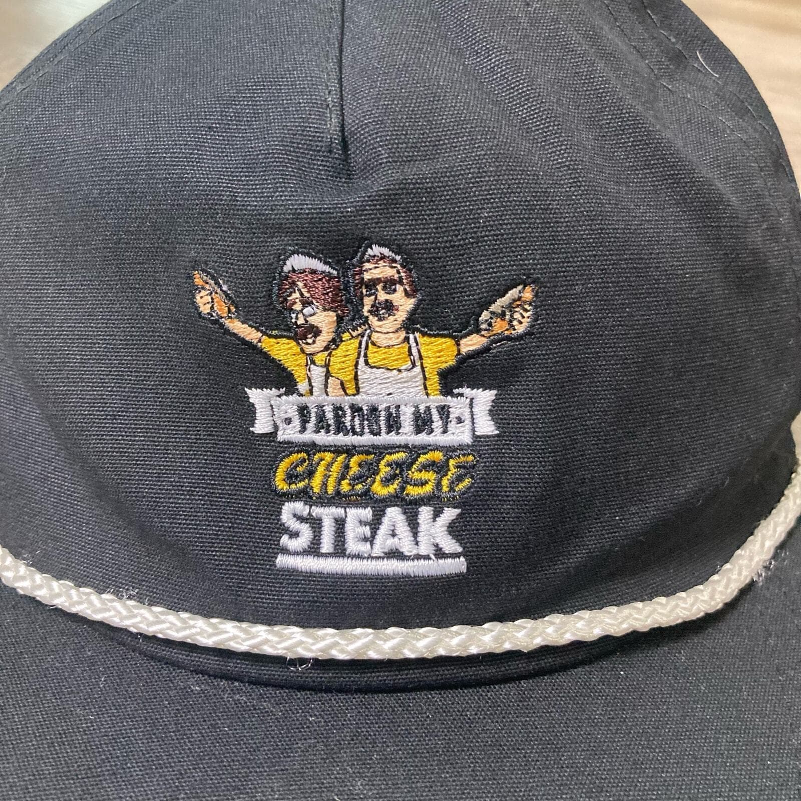 Pardon My Cheese Steak Black Rope Snapback Hat Unisex Adjustable - Thumbnail 2