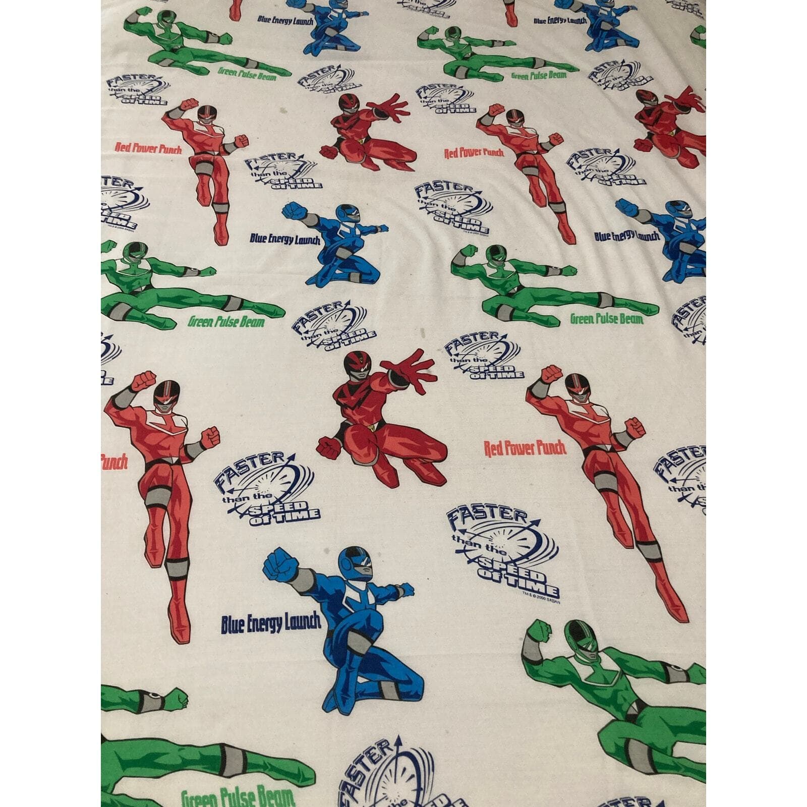Vintage 2000 Power Rangers Twin Flat Sheet Saban Multicolor Kids Bedding 62 x 98 - Thumbnail 2