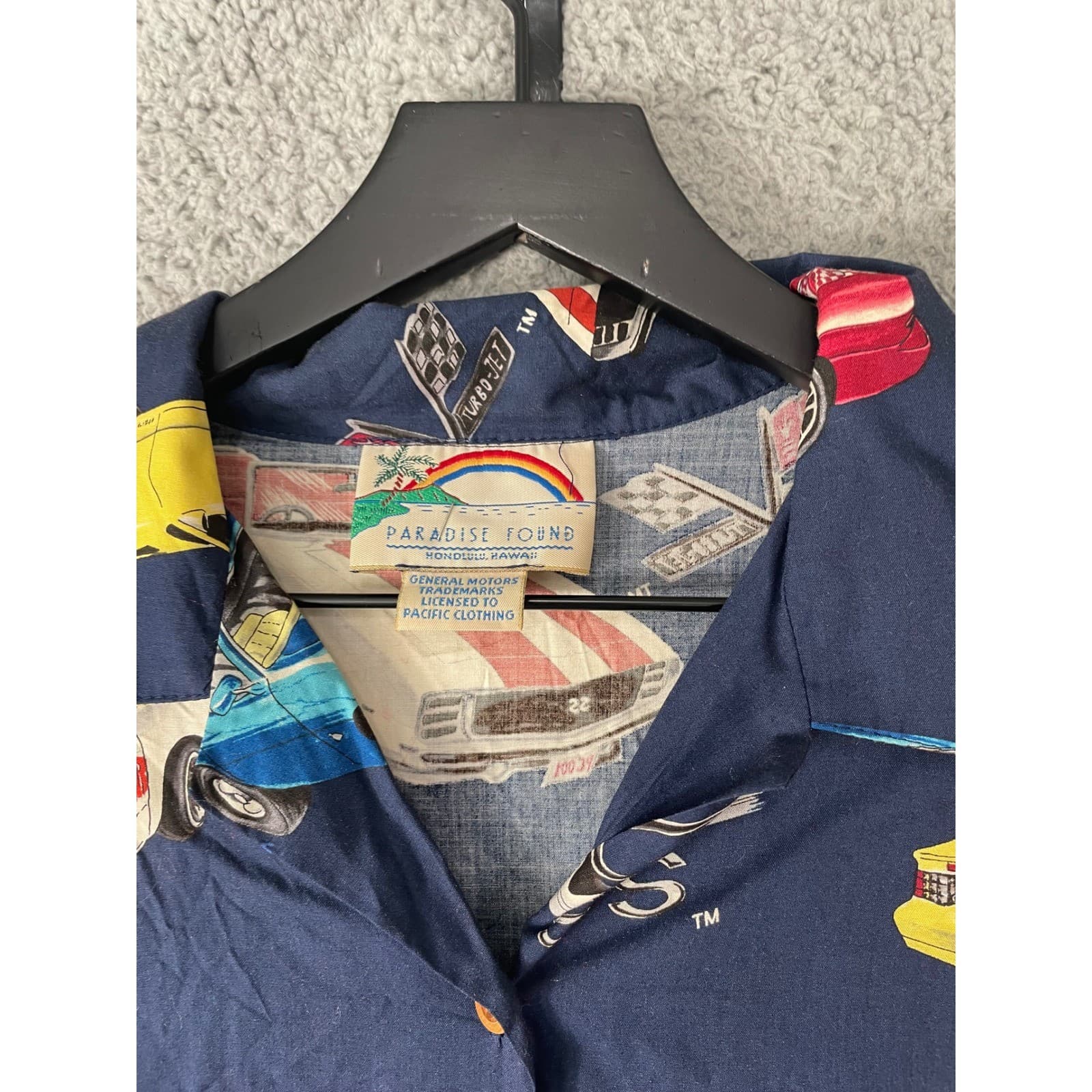 Paradise Found Mens Camaro SS Hawaiian Shirt Blue Short Sleeve Size M Vinage - Thumbnail 9