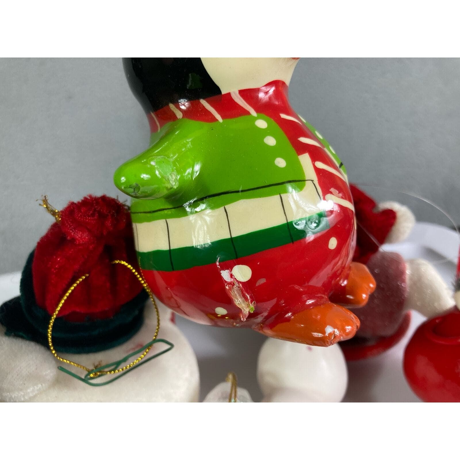 Christmas Ornament Vintage Lot Set of 6 Santa Penguin Snowman 90s Holiday Tree - Thumbnail 11