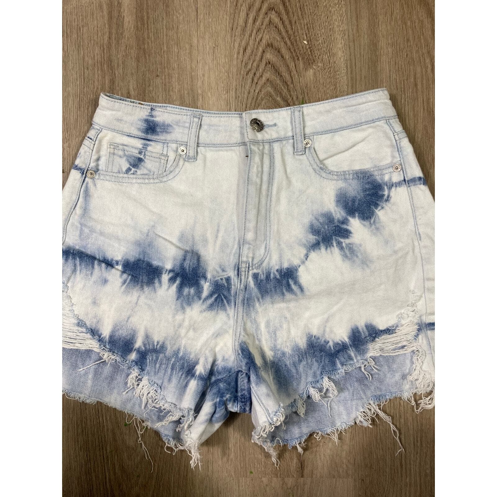 American Eagle Women's Tie Dye Denim Shorts Boyfriend Shortie Size 4 Blue Casual - Thumbnail 3