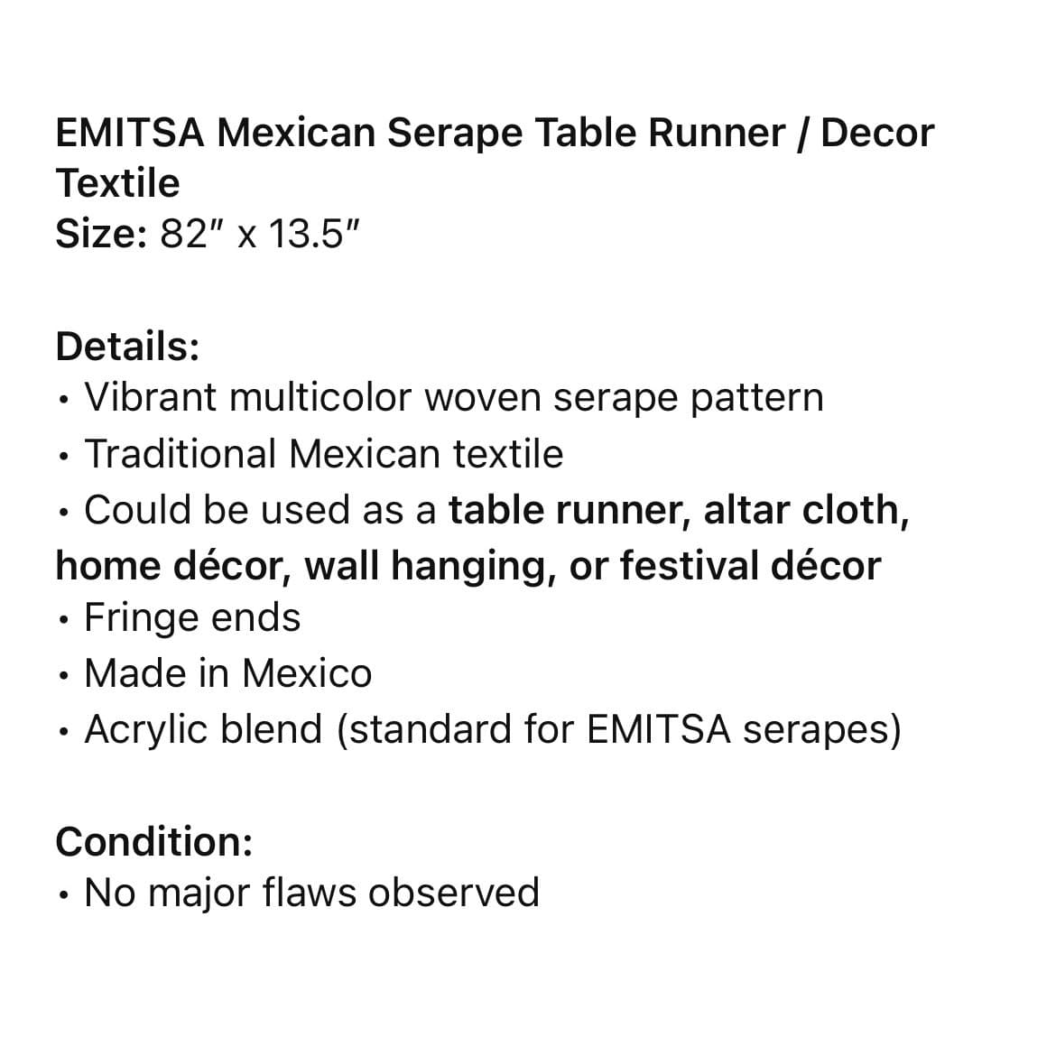 EMISA Mexican Serape Table Runner Multicolor Woven Decor Textile 82x13.5 Mexico - Thumbnail 2