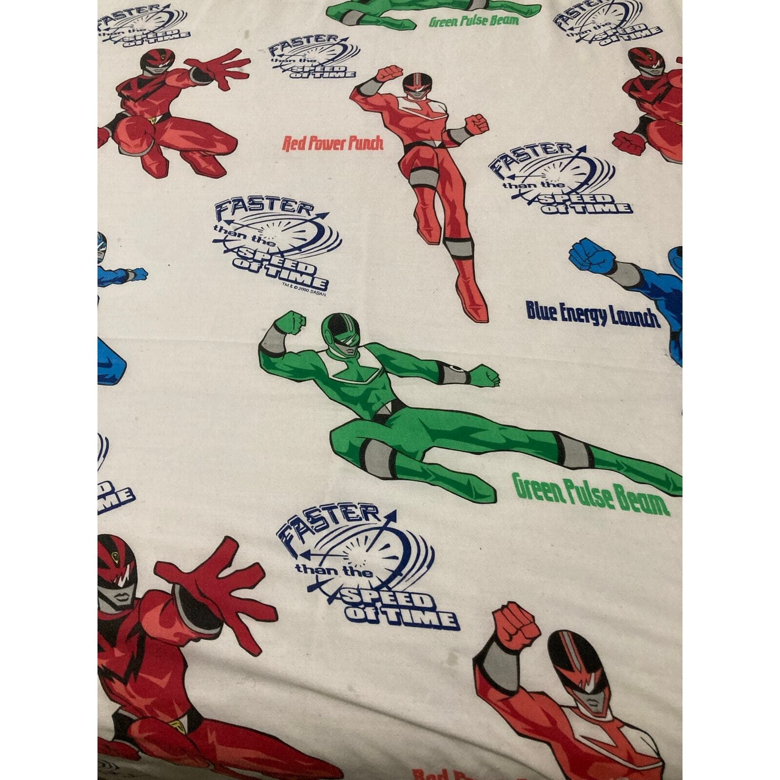 Vintage 2000 Power Rangers Twin Flat Sheet Saban Multicolor Kids Bedding 62 x 98 - Thumbnail 6