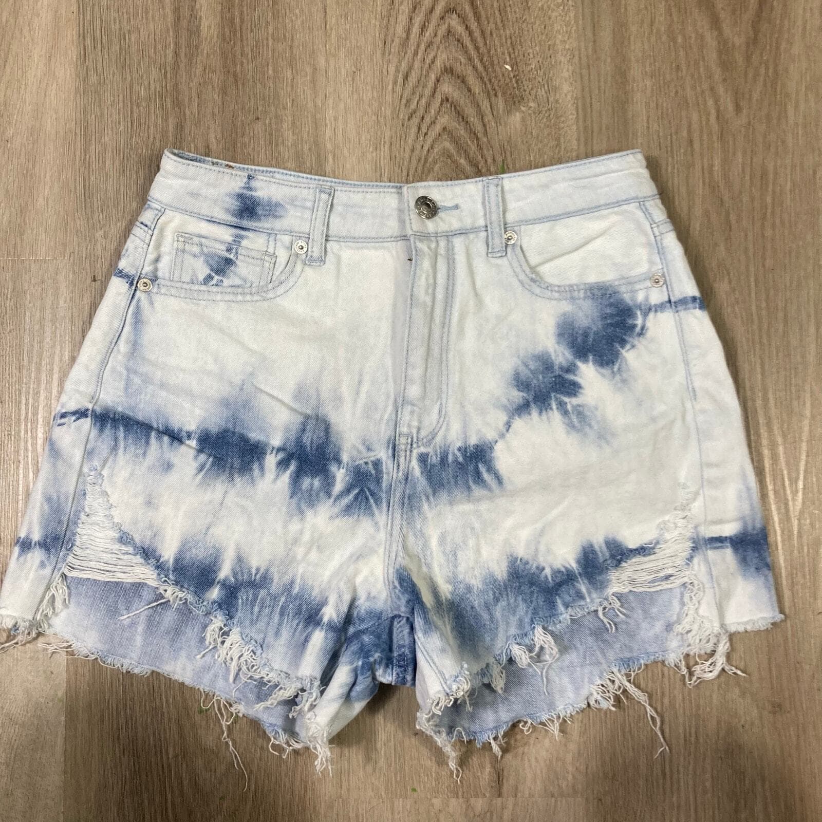 American Eagle Women's Tie Dye Denim Shorts Boyfriend Shortie Size 4 Blue Casual - Thumbnail 2