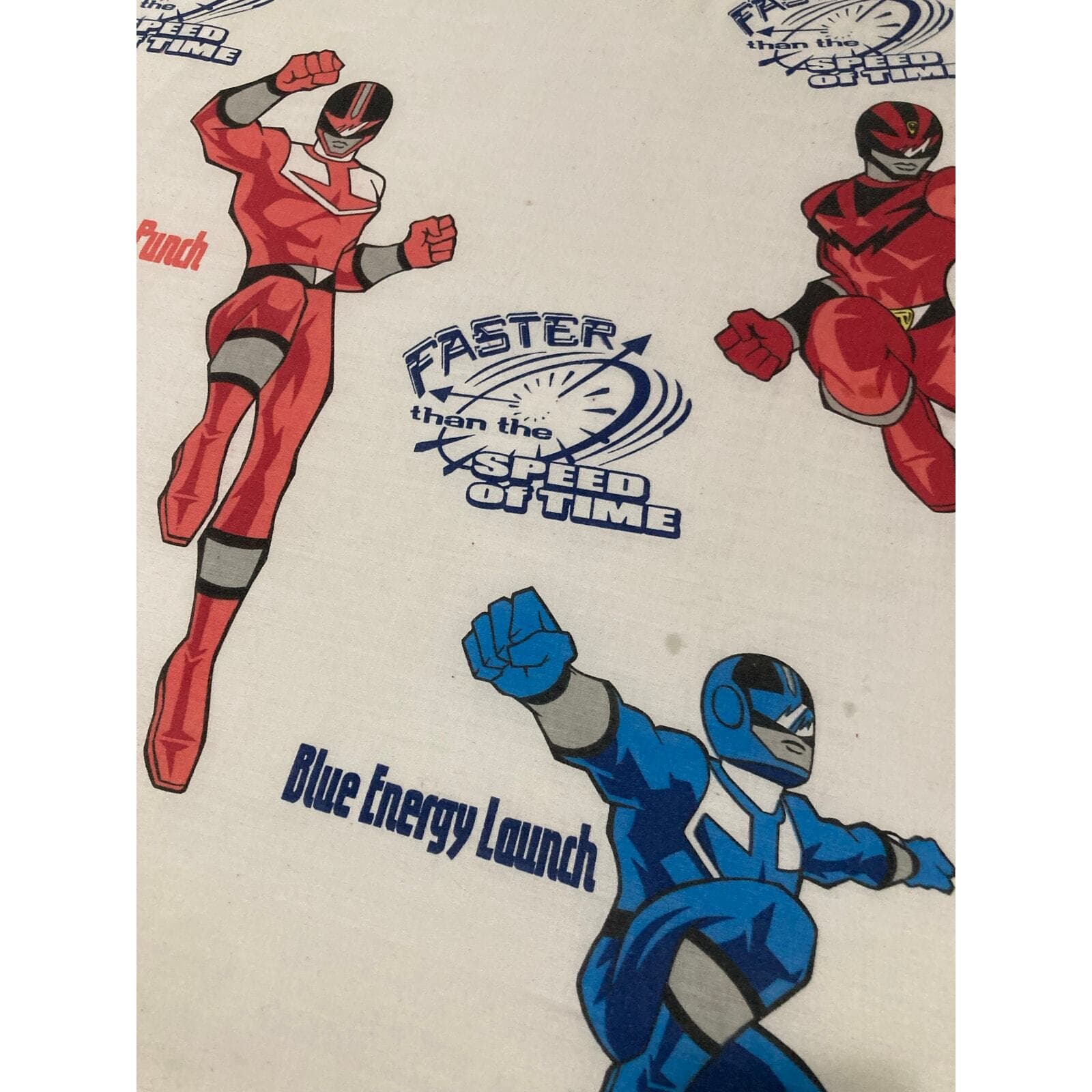 Vintage 2000 Power Rangers Twin Flat Sheet Saban Multicolor Kids Bedding 62 x 98 - Thumbnail 3