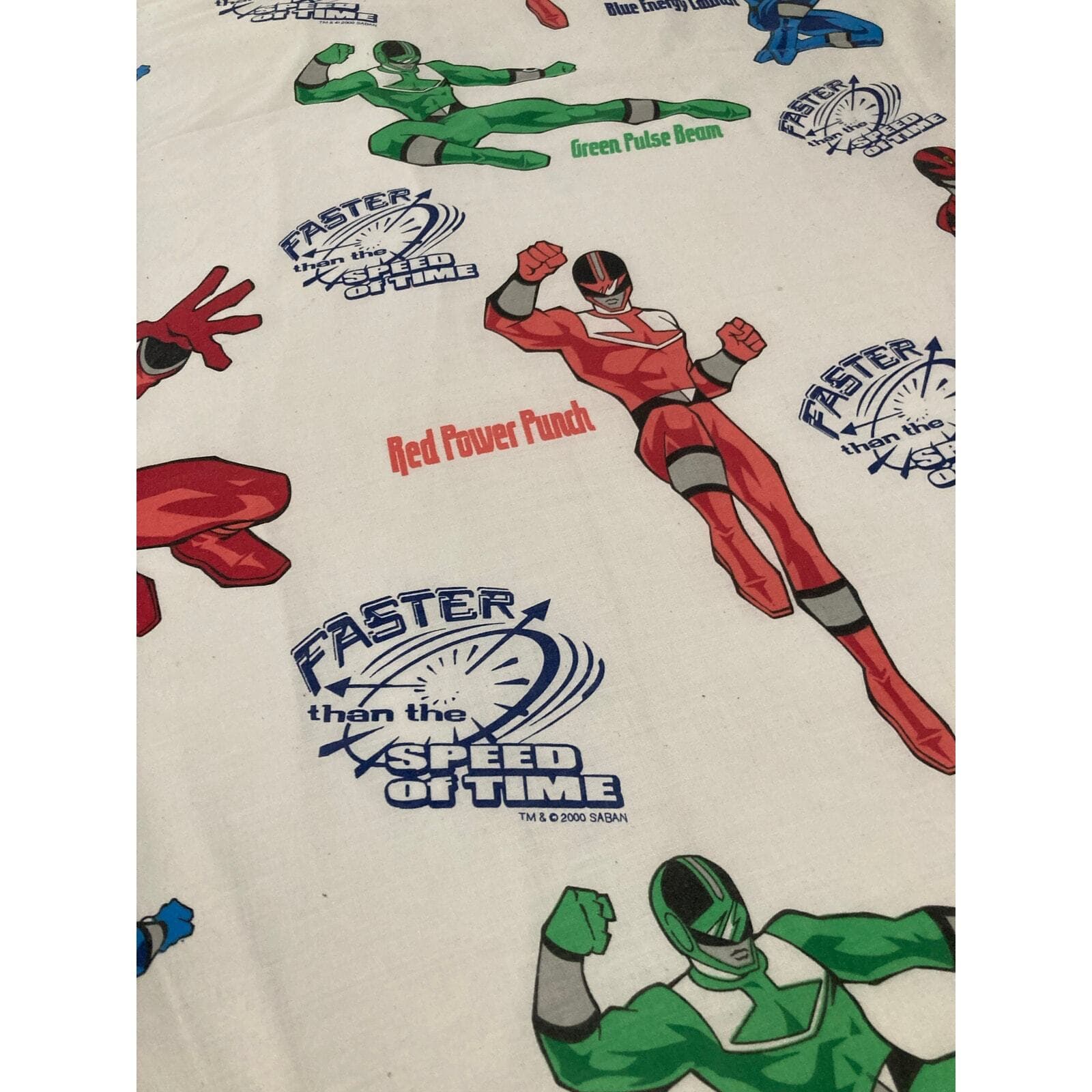Vintage 2000 Power Rangers Twin Flat Sheet Saban Multicolor Kids Bedding 62 x 98 - Thumbnail 5