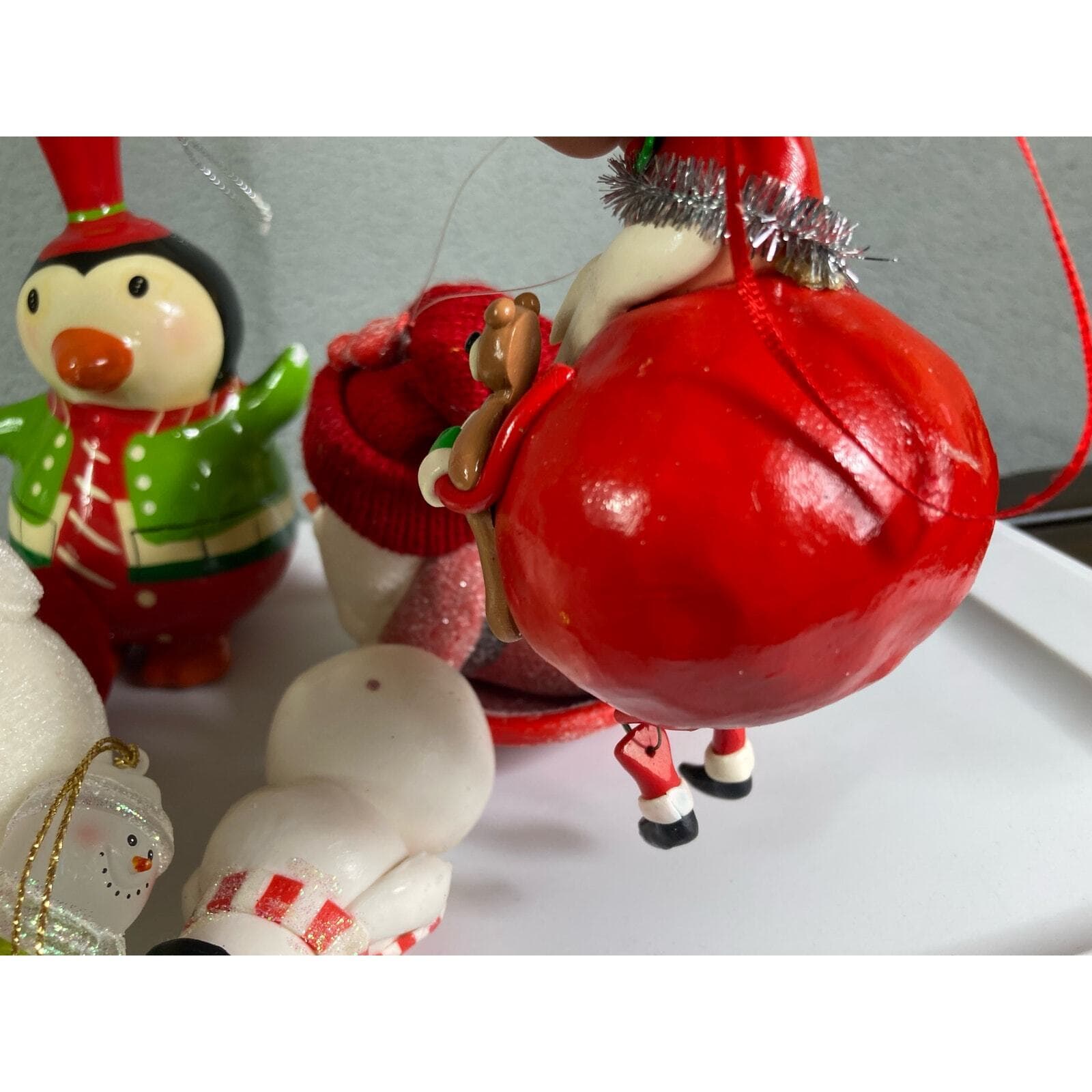 Christmas Ornament Vintage Lot Set of 6 Santa Penguin Snowman 90s Holiday Tree - Thumbnail 8